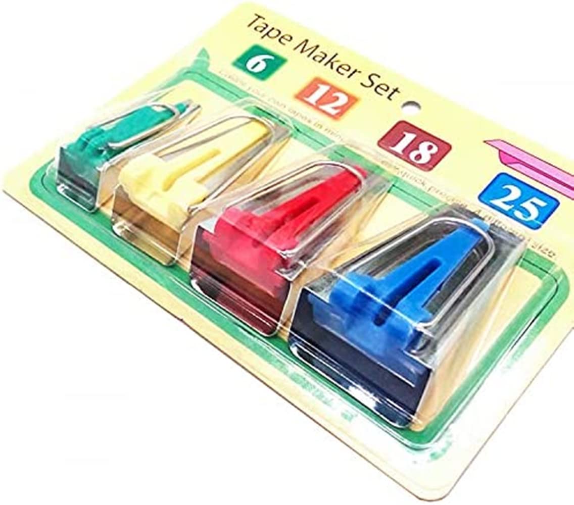 4-Piece Bias Tape Maker Set (6mm, 12mm, 18mm, 25mm) - Sewing Bias Binding Tool for DIY Quilting, Patchwork & Fabric Crafts - Perfect for Hemming, Binding Edges & Dressmaking Projects