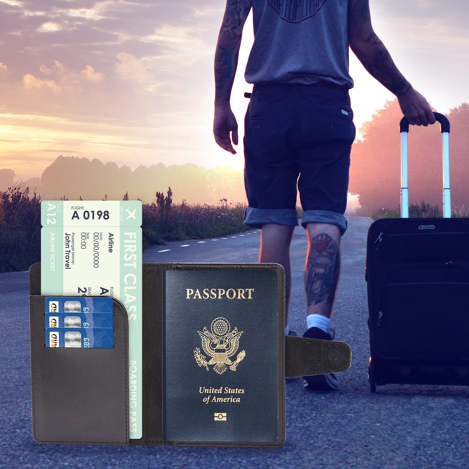 Teskyer RFID Blocking Passport Holder Wallet - Travel Essentials with Credit Card Slots & Air Ticket Pocket - Secure & Stylish for International Trips, Vacations & Business Travel - Black