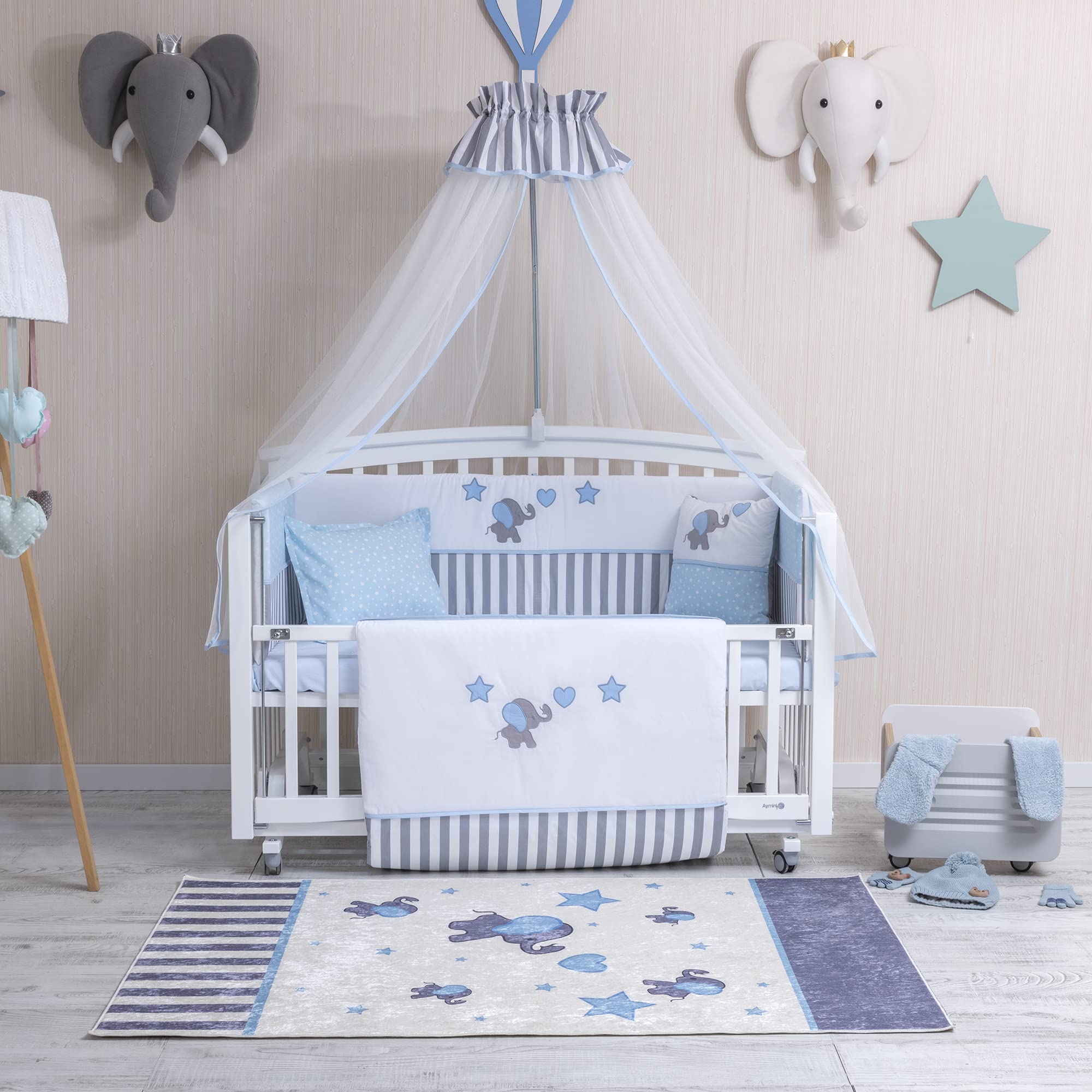 100% Cotton Turkish Baby Crib Bedding Set - 8 Piece Nursery Set for Boys & Girls (Aqua Blue) | Soft & Breathable for Comfortable Sleep | Perfect Baby Shower Gift & Registry Essential | Ideal for Newborns, Infants & Toddlers