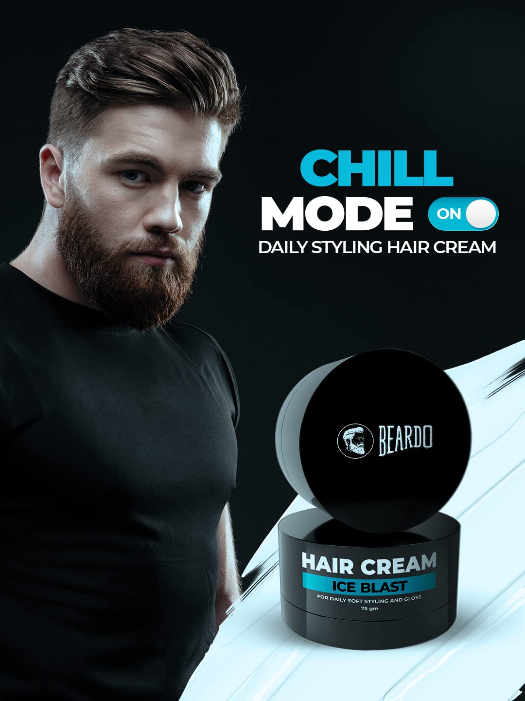Beardo Ice Blast Hair Cream for Men - 75gm with Menthol & Coconut Oil | Cooling Styling Cream with Cool Lock Technology | Daily Hair Styling & Grooming | Perfect for Summer, Gym & Outdoor Activities