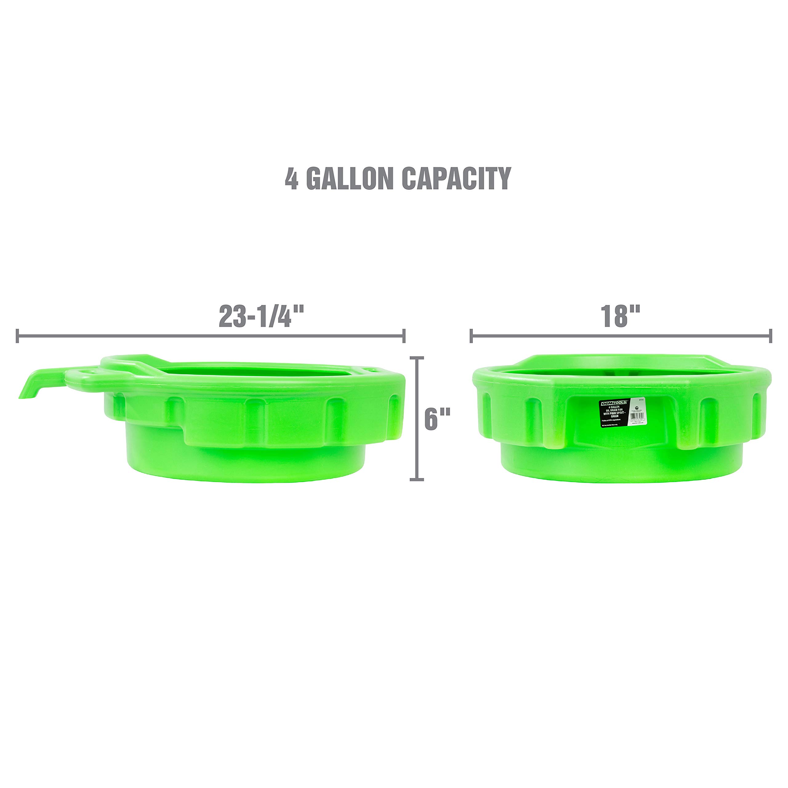 OEMTOOLS 87034 4 Gallon Portable Oil Drain Pan - Green, Anti-Freeze & Transmission Fluid Drip Pan with EZ Grip Handles, Angled Pour Spout & Splash-Free Design | Ideal for DIY Car Maintenance, Oil Changes & Fluid Drains