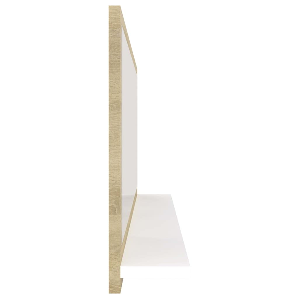 Wall Mounted Acrylic Bathroom Mirror with Open Shelves - White & Sonoma Oak (39.4