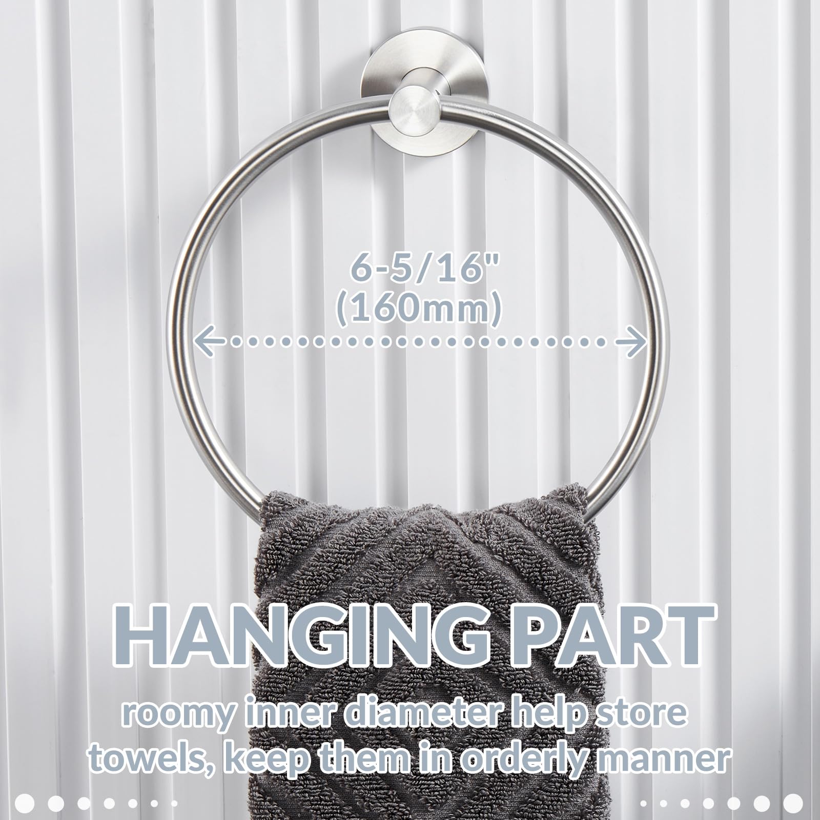 APLusee Brushed Nickel Towel Ring - 304 Stainless Steel Wall Mounted Hand Towel Holder for Bathroom & Kitchen - Single Round Swivel Hanger - Perfect for Small Spaces & Guest Bathrooms