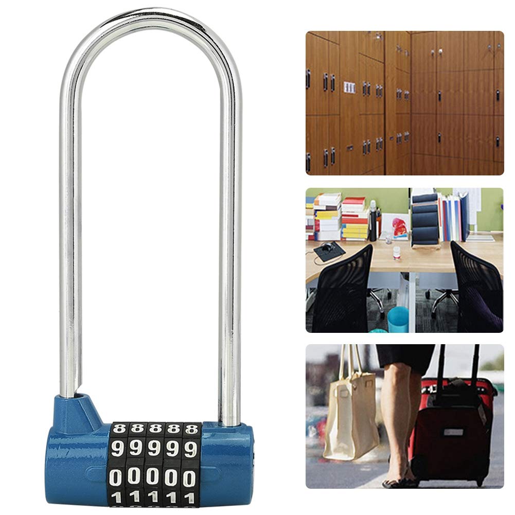 Sonew 5-Digit Combination Alloy Padlock - U-Shape Security Code Lock with Extra Long Shackle for Cabinet, Door, Locker - Resettable Combo Lock for Gym, School, Storage (Blue) - Ideal for Lockers, Toolboxes, and Outdoor Gates