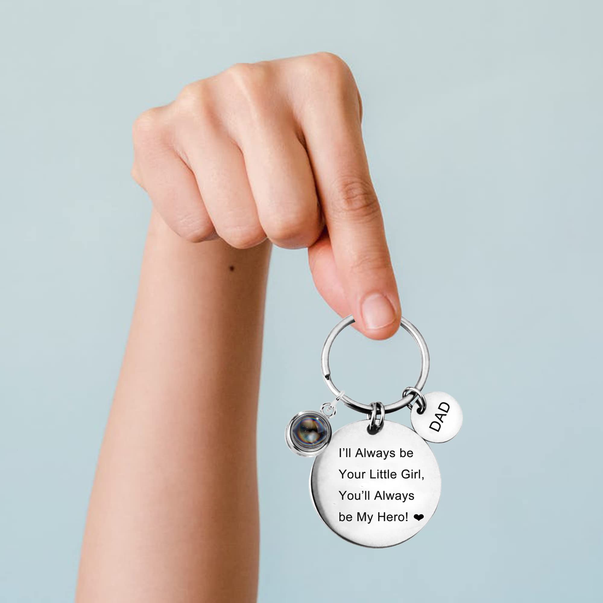 Custom Photo Projection Keychain for Dad - Personalized Engraved Round Pendant with Picture Inside - Unique Father's Day Gift Idea for Birthday, Anniversary & Special Occasions