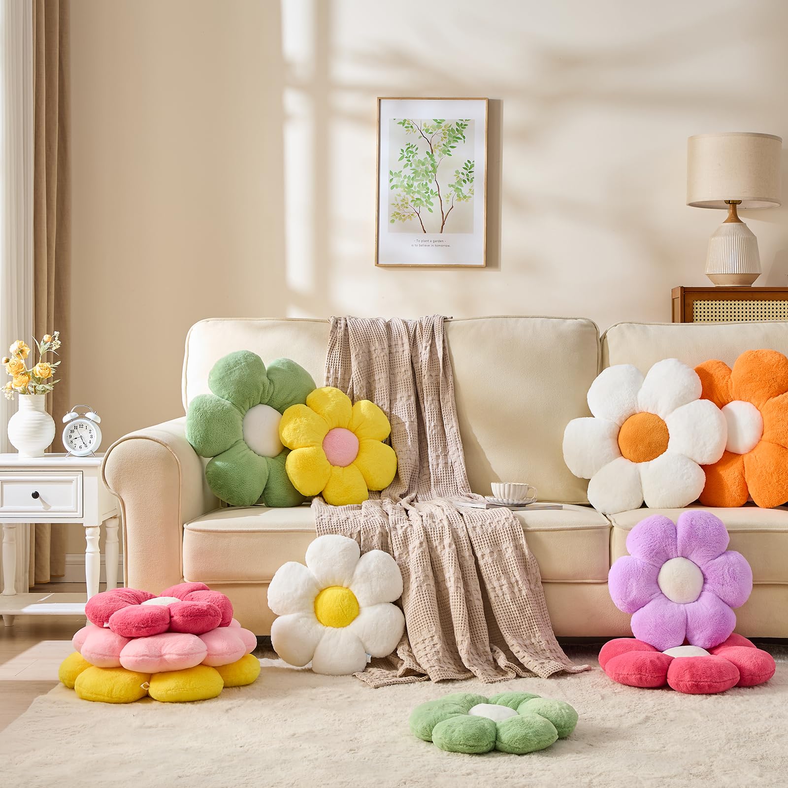 Cute Daisy Flower Pillow for Sofa Chair & Bed Decor - 15.74