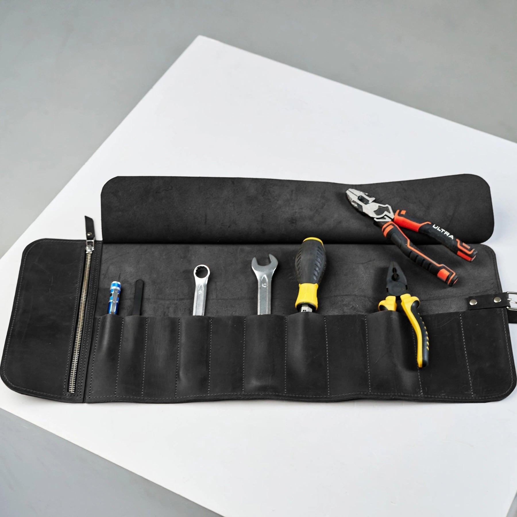 Premium Leather Tool Roll Organizer - Durable & Compact for Wrenches, Screwdrivers & More - Perfect for Mechanics, DIY Enthusiasts & On-the-Go Repairs