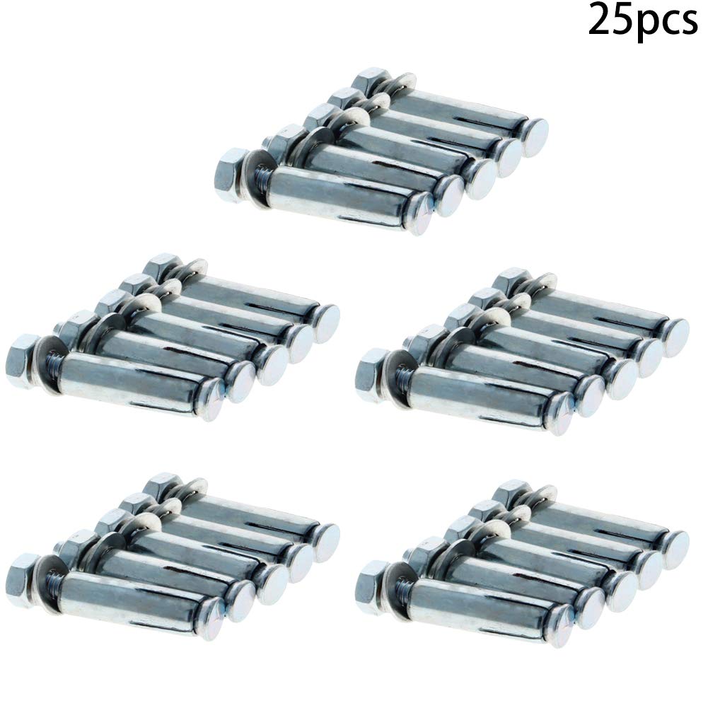 M8x60mm Zinc Plated Steel Expansion Bolts with Nuts - 25pcs for Fence & AC Installation