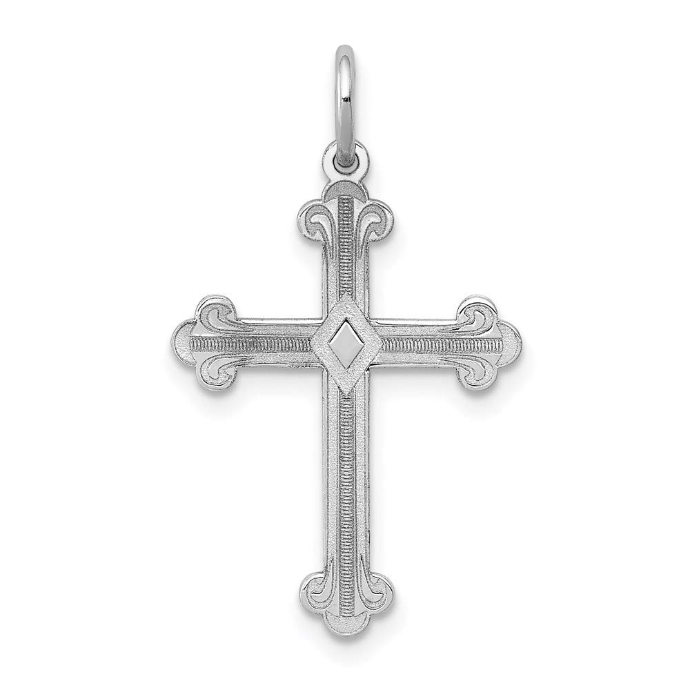14k White Gold Laser-Engraved Cross Charm Pendant for Women - Elegant Religious Jewelry Gift for Baptism, Confirmation & Everyday Wear