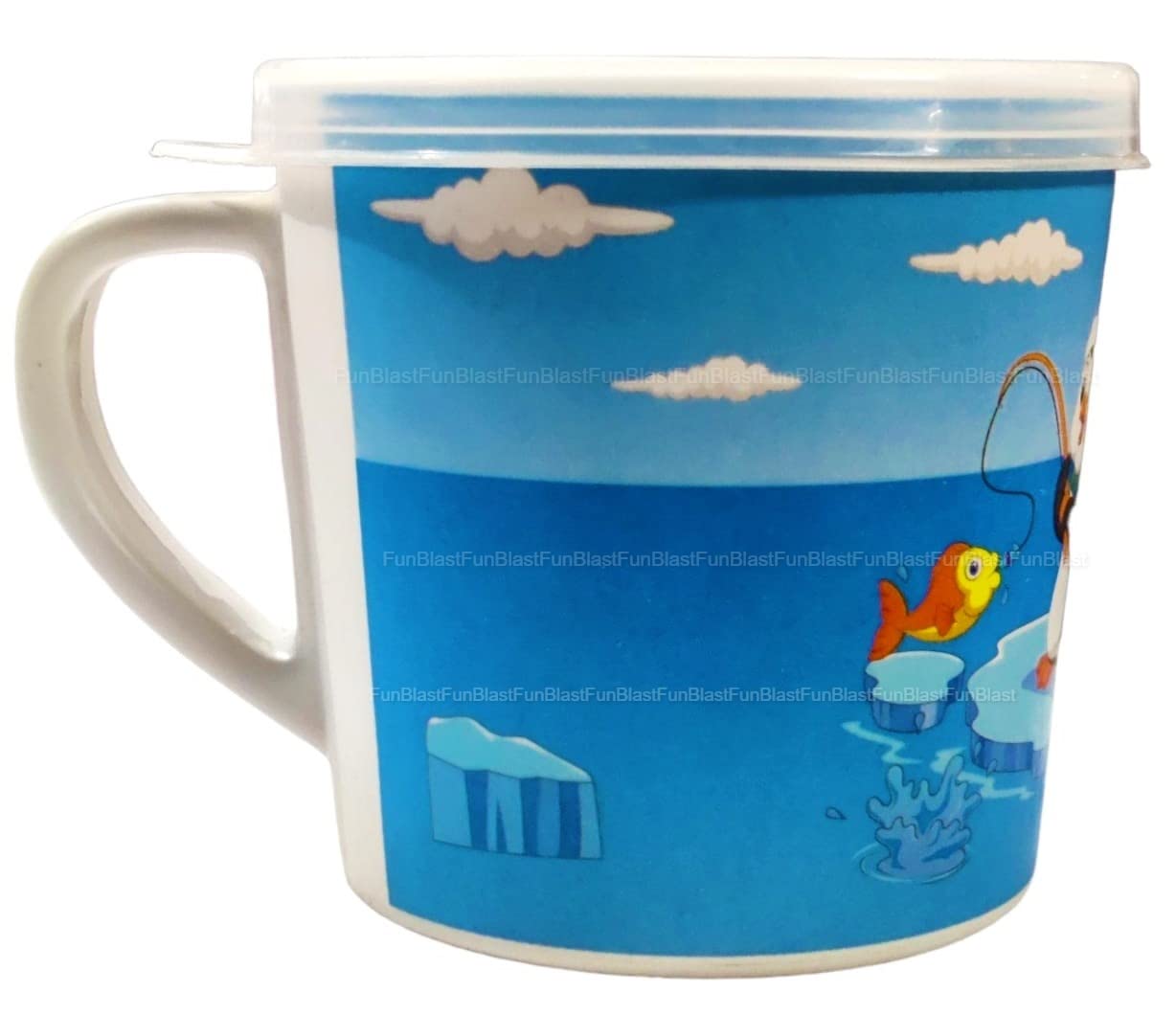 FunBlast Kids Milk Mug with Lid – BPA Free Cartoon Penguin Design Bamboo Fiber Cup for Toddlers & Children, 260ml Insulated Drinking Mug for Milk, Juice & Water – Perfect for Home, School & Travel