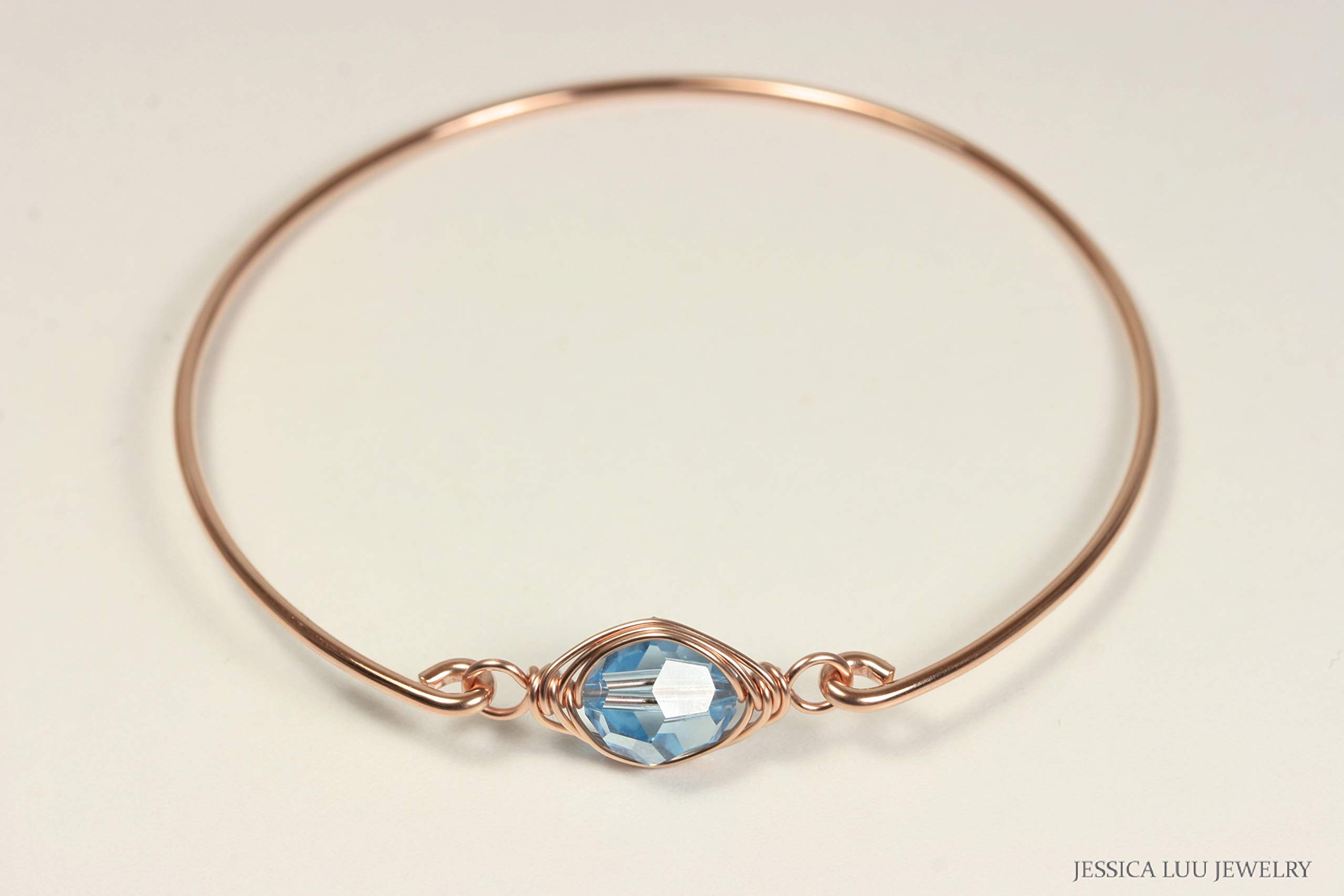 Handmade Rose Gold Aquamarine Crystal Bangle Bracelet for Women - Elegant Gift for Birthday, Anniversary & Special Occasions