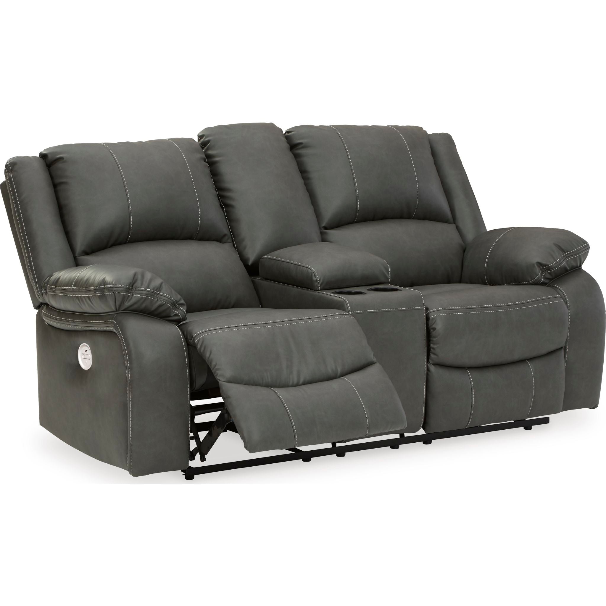 Calderwell Power Reclining Loveseat with Console - Gray Fabric Sofa for Living Room | Electric Recliner with Cup Holders & USB Ports | Perfect for Movie Nights & Small Spaces