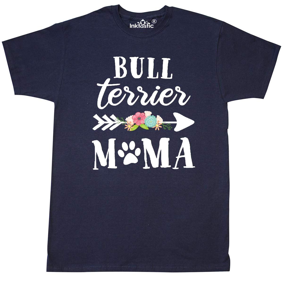 Inktastic Bull Terrier Mama with Flowers and Arrow Graphic T-Shirt - Cute Dog Lover Tee for Women, Casual Wear & Mother's Day Gifts