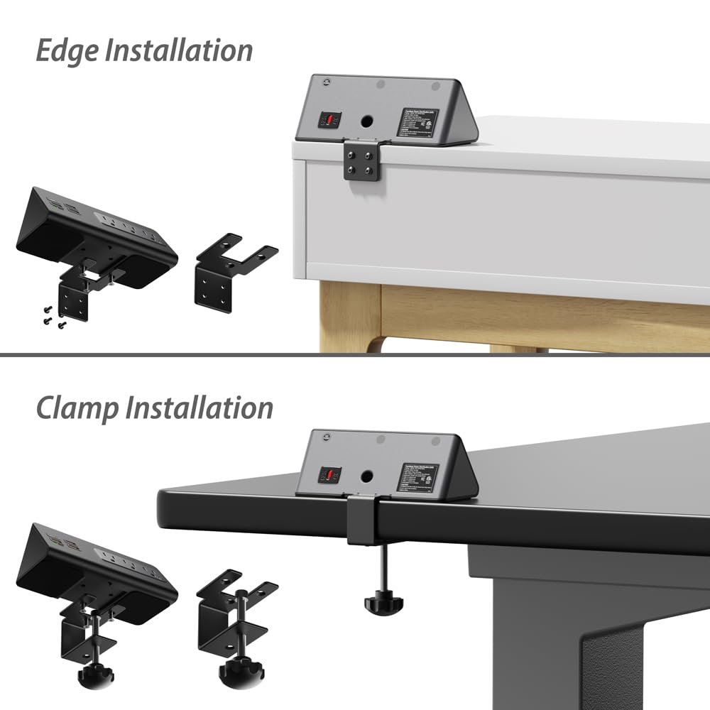 Desk Edge Mount Power Outlets with USB Charge Ports - Space Saving Power Strip for Home Office, Dorm & Workspace - Perfect for Computer Desks, Gaming Setup & Workstations