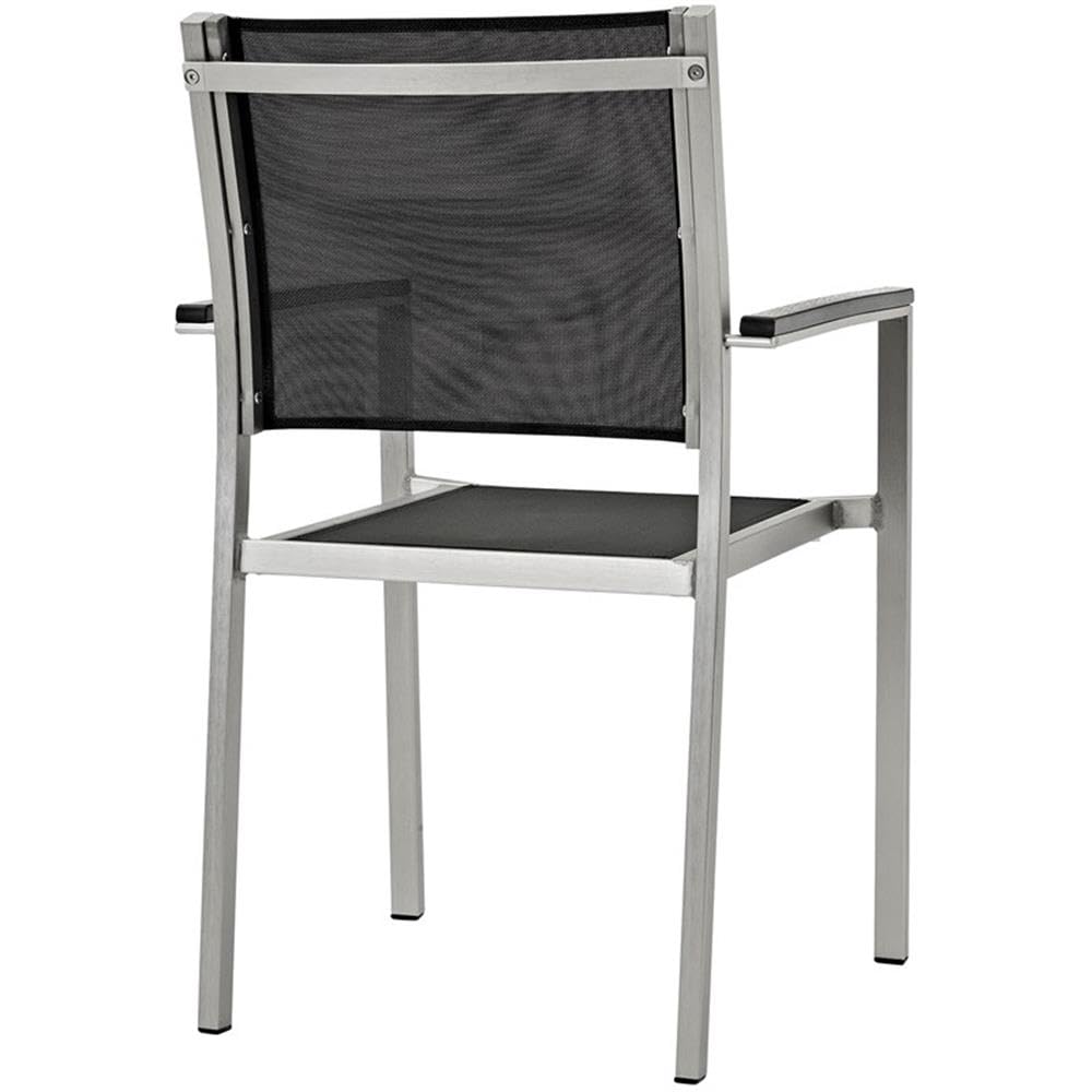 Pemberly Row 18 Inch Modern Aluminum Outdoor Dining Chairs - Silver & Black Patio Furniture Set of 2 - Perfect for Backyard, Garden, Poolside & Restaurant Outdoor Seating