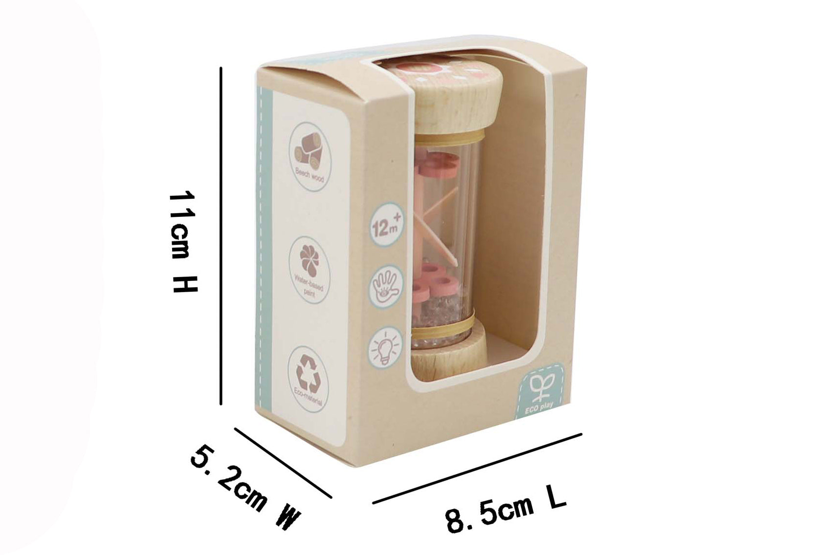 EcoWhirlie Wooden Baby Rattle Toy - Natural Wooden Shaker for Newborns & Infants - Perfect for Sensory Play, Teething & Early Learning Development