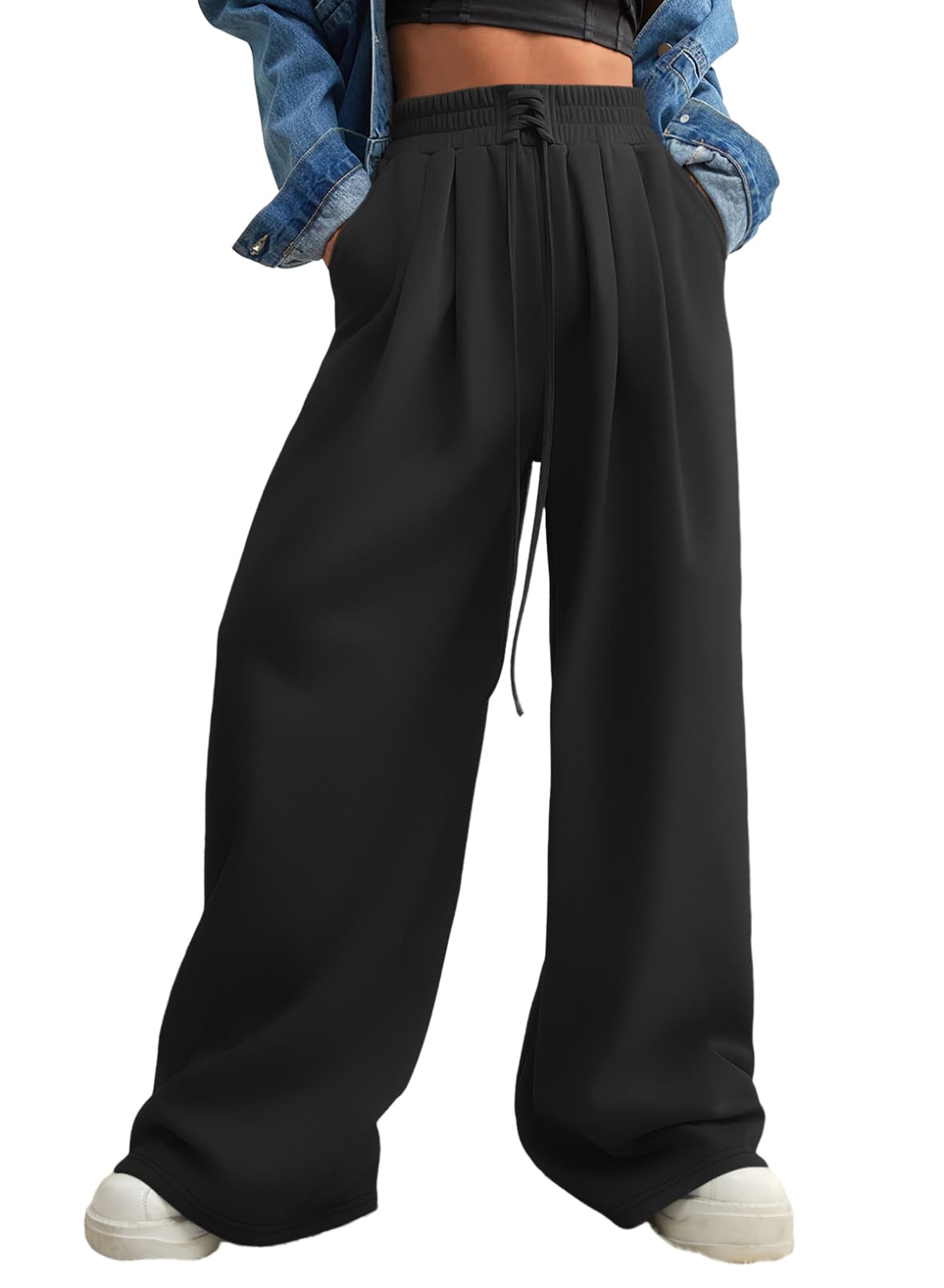 Aleumdr Women's High Waisted Wide Leg Sweatpants - Trendy 2025 Fashion Loose Lounge Pants with Drawstring & Pockets | Perfect for Yoga, Running Errands & Casual Outfits