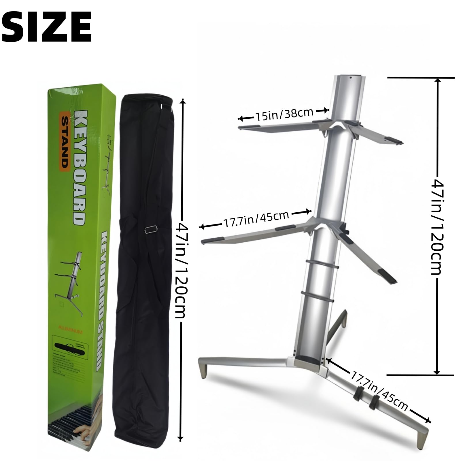 Miwayer Heavy Duty Aluminum Alloy Keyboard Stand - Foldable & Adjustable Piano Stand for 61, 76, 88 Key Digital Pianos with Carry Bag (Silver) | Perfect for Home Studios, Live Performances & Music Classrooms