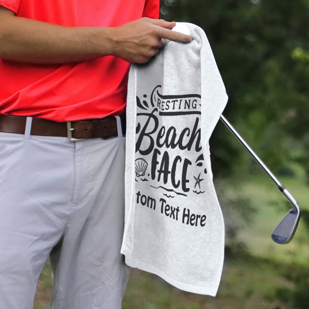 Stylish Printed Golf Towel with Resting Face Design - Cotton Beach & Shore Waves Pattern - Perfect for Golf, Beach Outings, and Sports Accessories