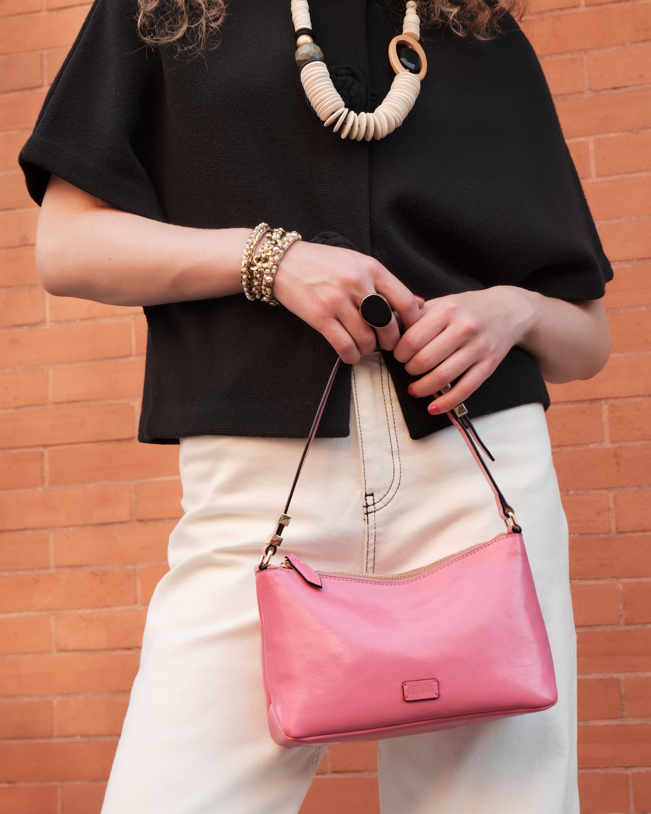 Freddie Shoulder Bag - Crinkled Leather Crossbody Purse in Pink | Stylish & Durable Women's Handbag for Work, Travel & Everyday Use
