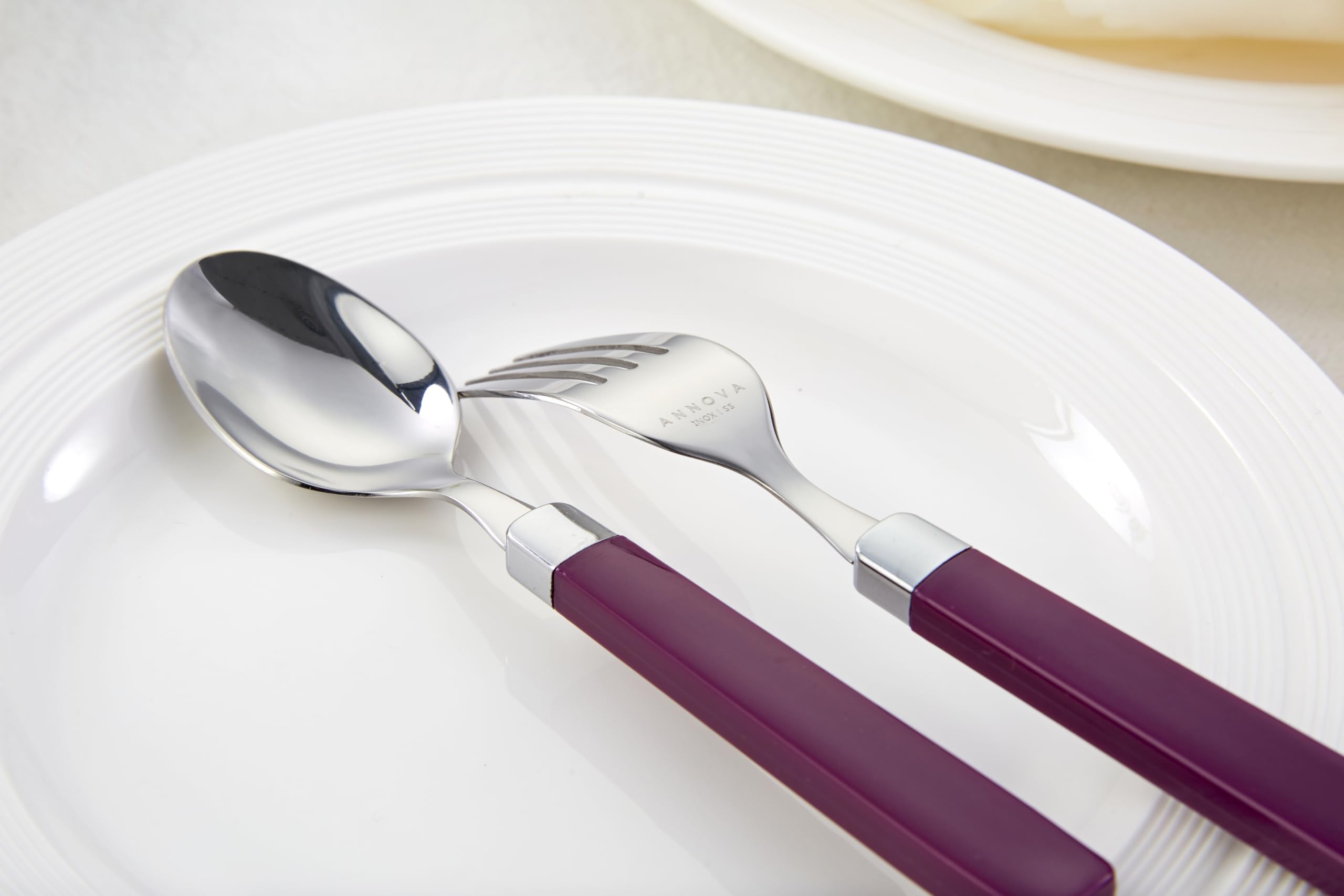 ANNOVA 20-Piece Stainless Steel Flatware Set with Purple Handles - Dinner Forks, Salad Forks, Knives, Tablespoons & Teaspoons - Elegant Cutlery for Dining, Parties & Everyday Use