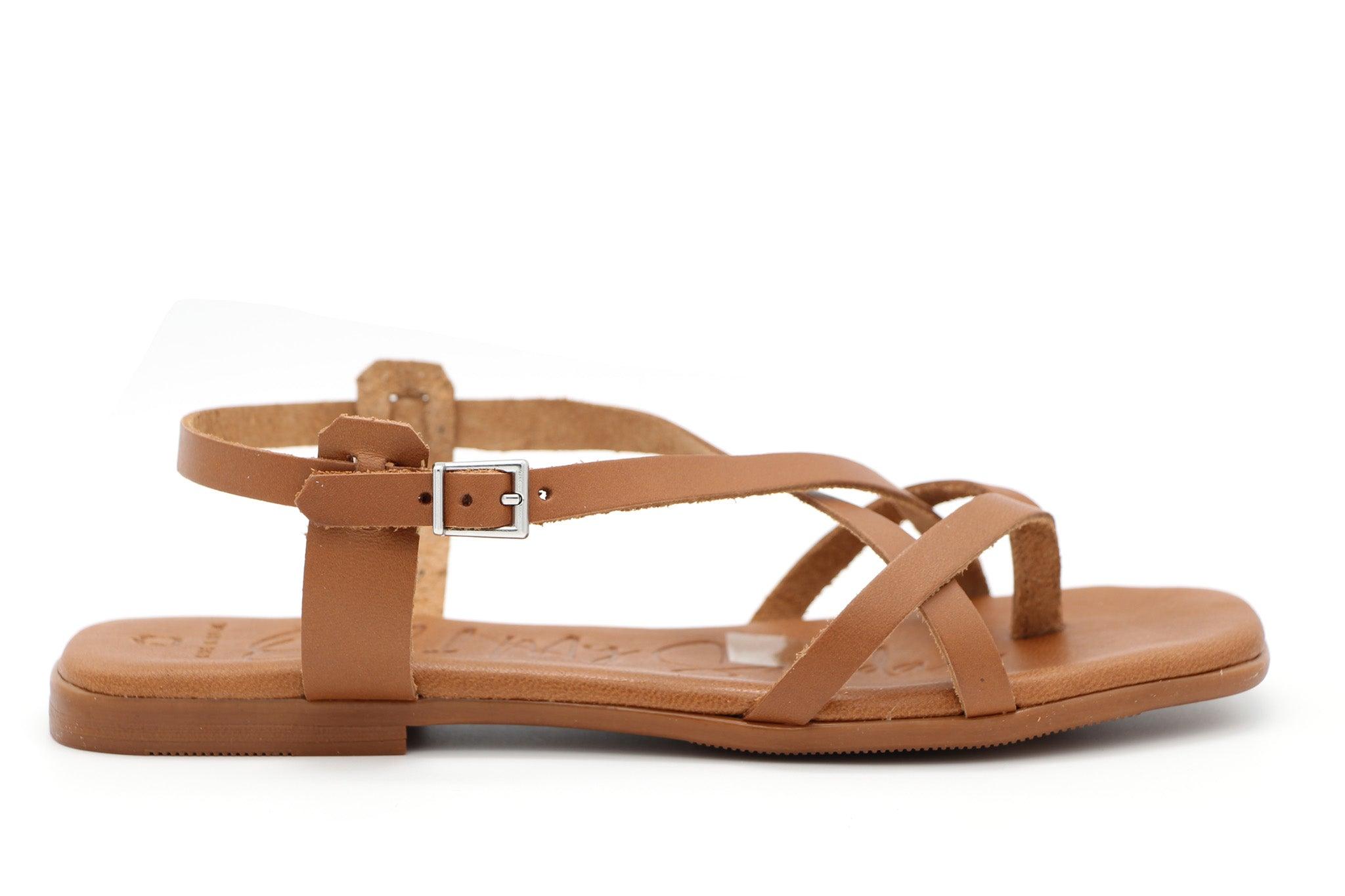 OH MY SANDALS Women's Tan Leather Gladiator Sandals - Comfortable Flat Summer Sandals for Casual Wear, Beach, Vacation & Outdoor Activities