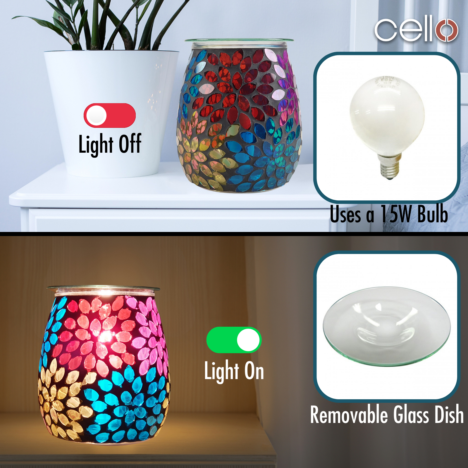 Electric Wax Warmer with Mosaic Glass Design - Floral Aromatherapy Diffuser for Home, Office & Spa Relaxation