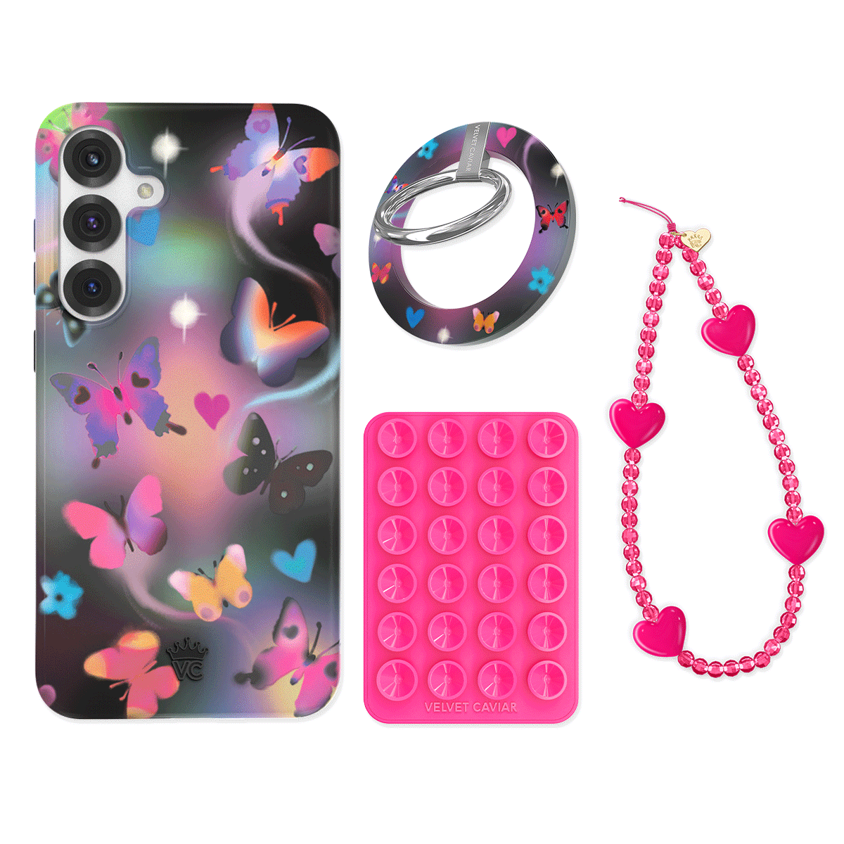 Aurora Butterfly Samsung Phone Grip Bundle Set - Non-Slip Phone Holder for Samsung Galaxy S21/S20/Note 20, Perfect for Selfies, Video Calls, and One-Handed Use