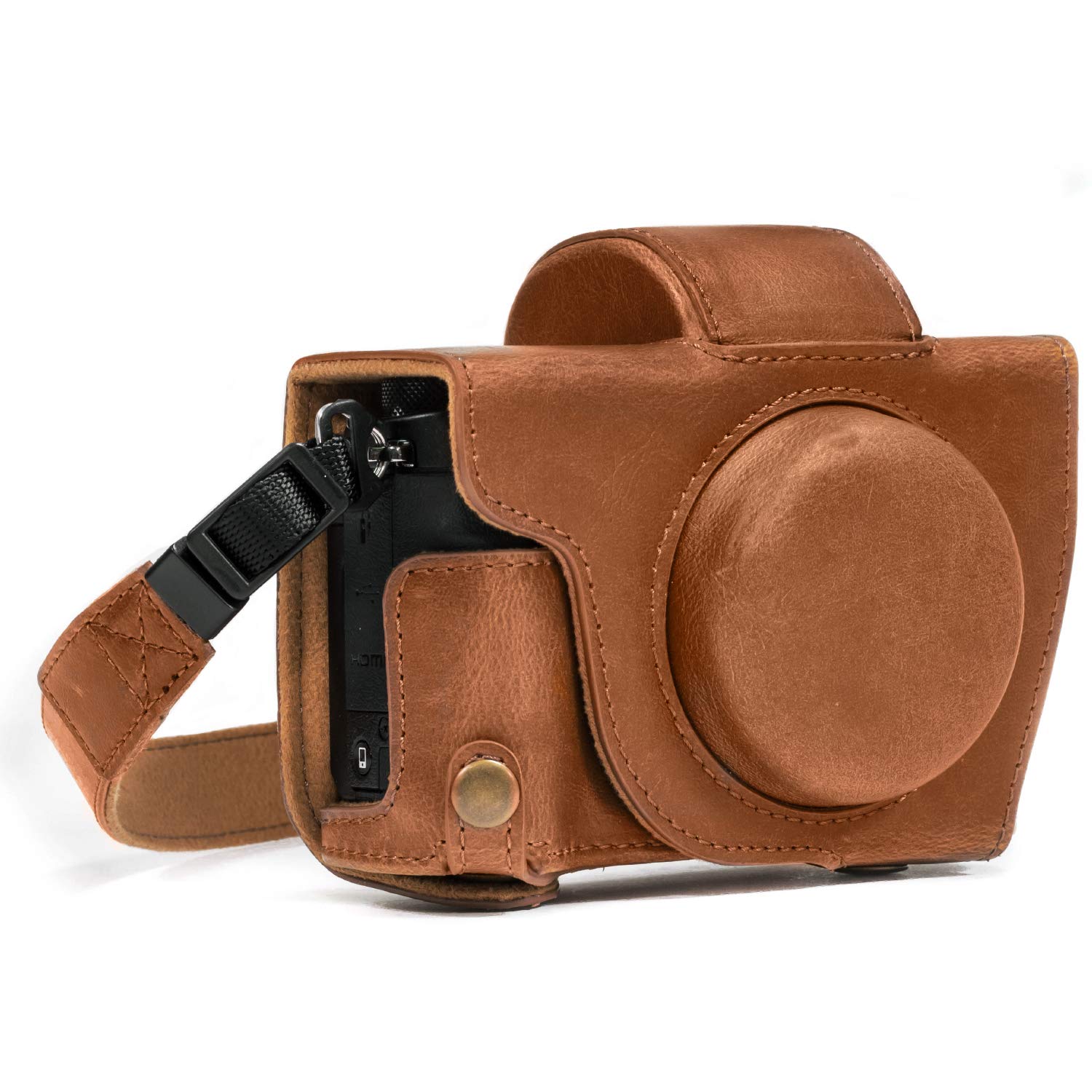 MegaGear Ever Ready PU Leather Camera Case Bag for Canon PowerShot G5 X G5X Digital Camera - Light Brown (MG689) - Perfect for Travel, Photography & Everyday Protection
