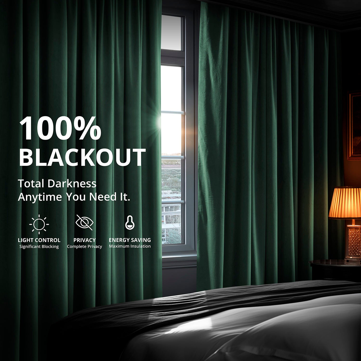 Blackforest Green Signature Extra Wide Velvet Blackout Curtains for Bedroom & Living Room - Noise Reducing, Thermal Insulated, Light Blocking Window Drapes for Home Decor