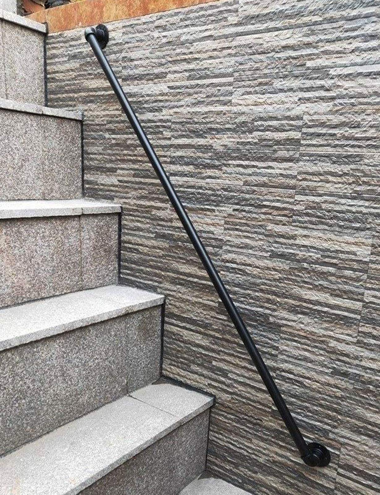 WRRAC Shower Stool with Staircase Handrail Kit - Rustic Cast Iron Safety Railing for Indoor & Outdoor Use | Black Pipe Banister Wall Bracket | Easy Installation | Perfect for Bathrooms, Decks & Elderly Safety