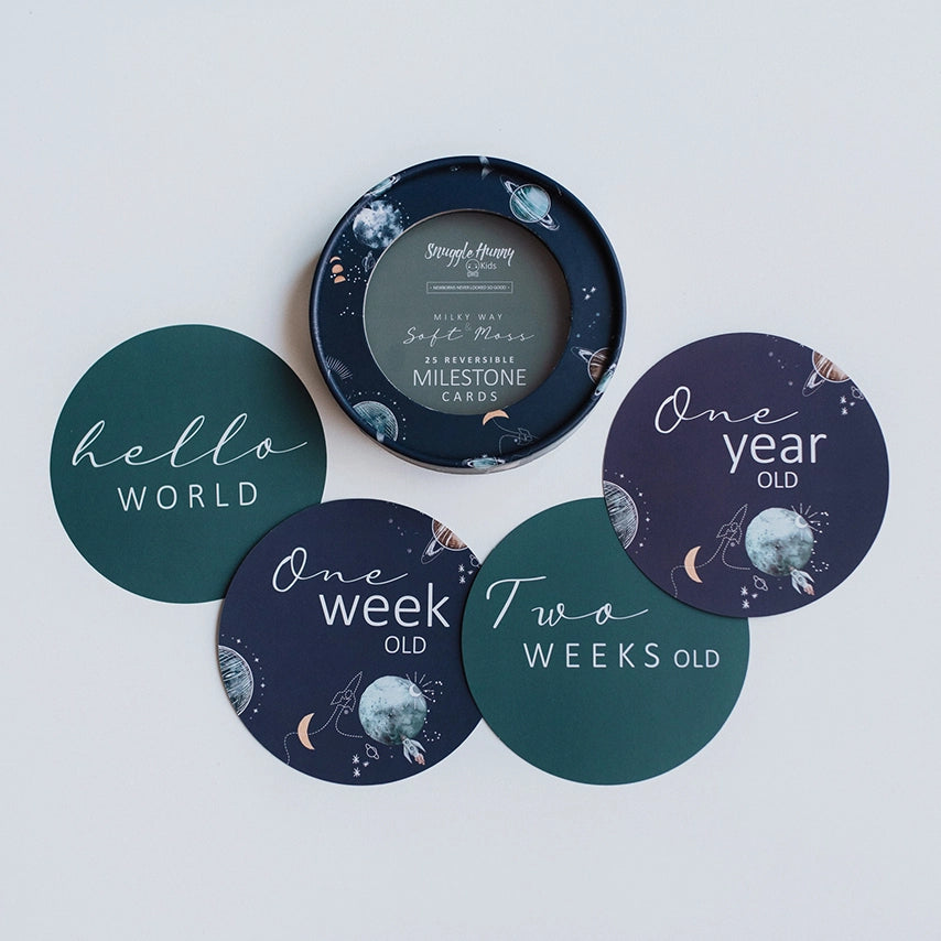 Snuggle Hunny Reversible Milestone Baby Cards - Milky Way & Soft Moss Colors - Perfect for Newborn Photo Shoots and First Year Memories