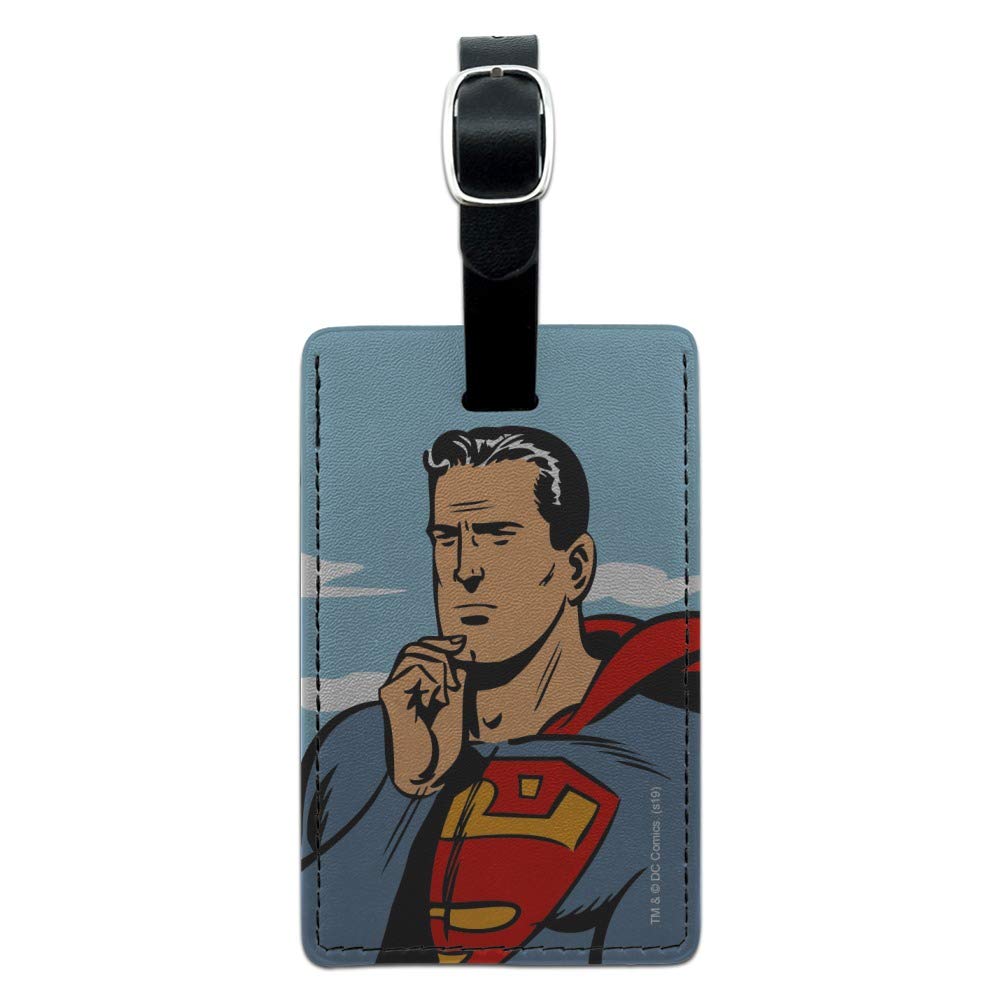 Superman Thinking Rectangle Leather Luggage Tag - Durable Carry-On ID Card Holder for Suitcases & Travel Bags - Perfect for Business Trips, Vacations & Airport Identification