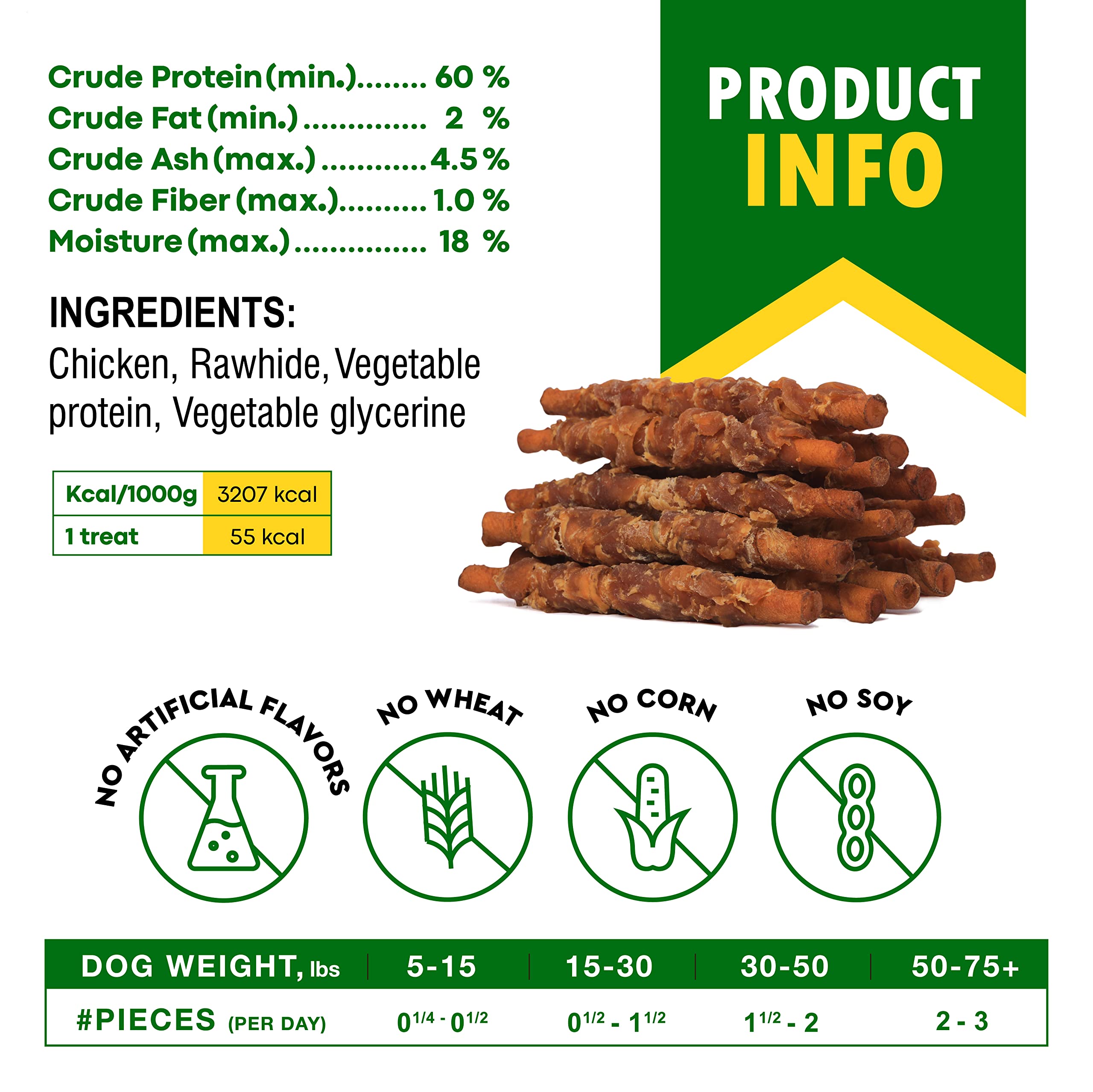 Premium Grain-Free Dog Chews - Organic Smoked Rawhide Sticks Wrapped with Chicken | Natural, Human-Grade Pet Treats for Small & Large Dogs | USA-Made Training Rewards & Dental Health Snacks | Perfect for Chewing, Teething & Positive Reinforcement Training