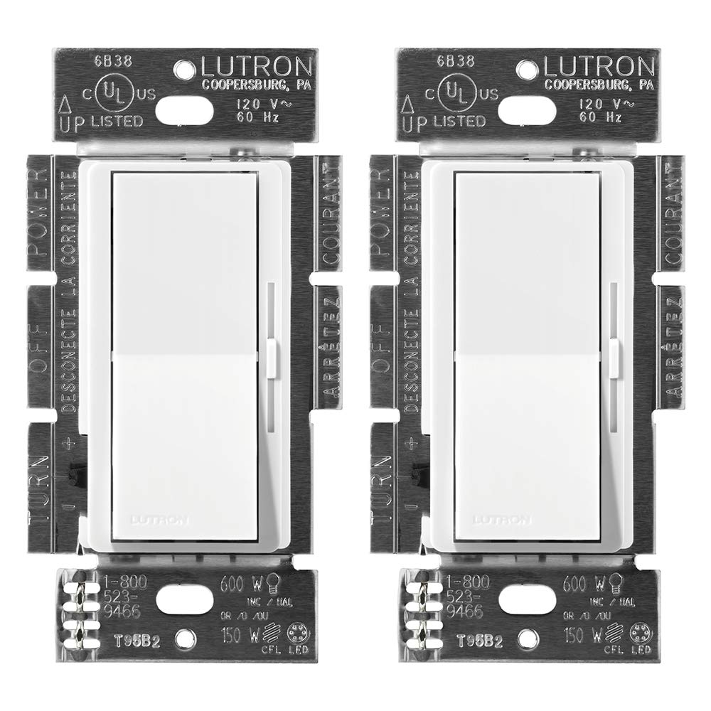 Lutron DVCL-153P-2-WH White Diva C.L Dimmer Switch (2 Pack) - Compatible with Dimmable LED, Halogen & Incandescent Bulbs, Single-Pole or 3-Way - Perfect for Living Rooms, Bedrooms & Home Lighting Control