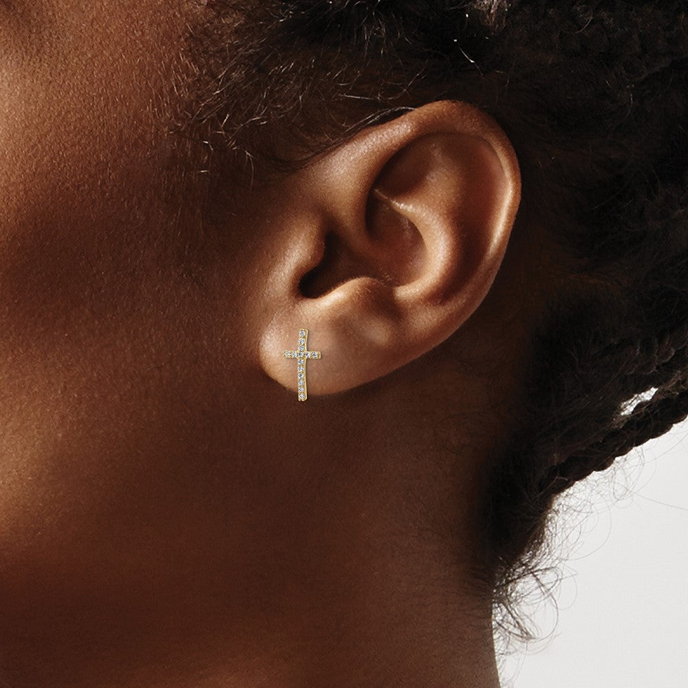 14K Gold Plated CZ Cross Post Earrings for Women - Hypoallergenic Cubic Zirconia Studs (Model YE2121) - Perfect for Church, Weddings & Everyday Elegance