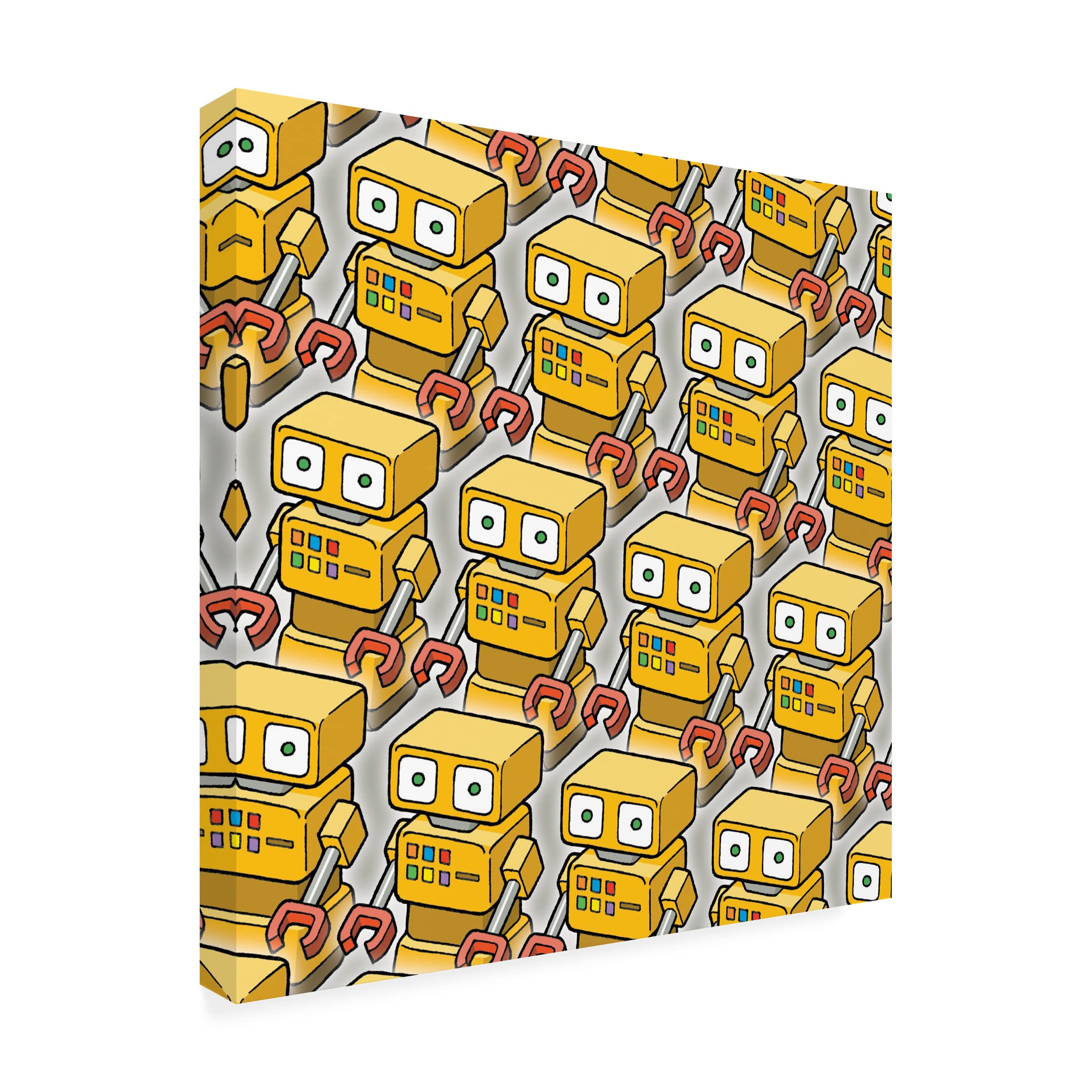 Trademark Fine Art 'Yellow Robo Army' Canvas Wall Art by Duncan Wilson - Modern Robot Painting for Living Room, Bedroom & Office Decor
