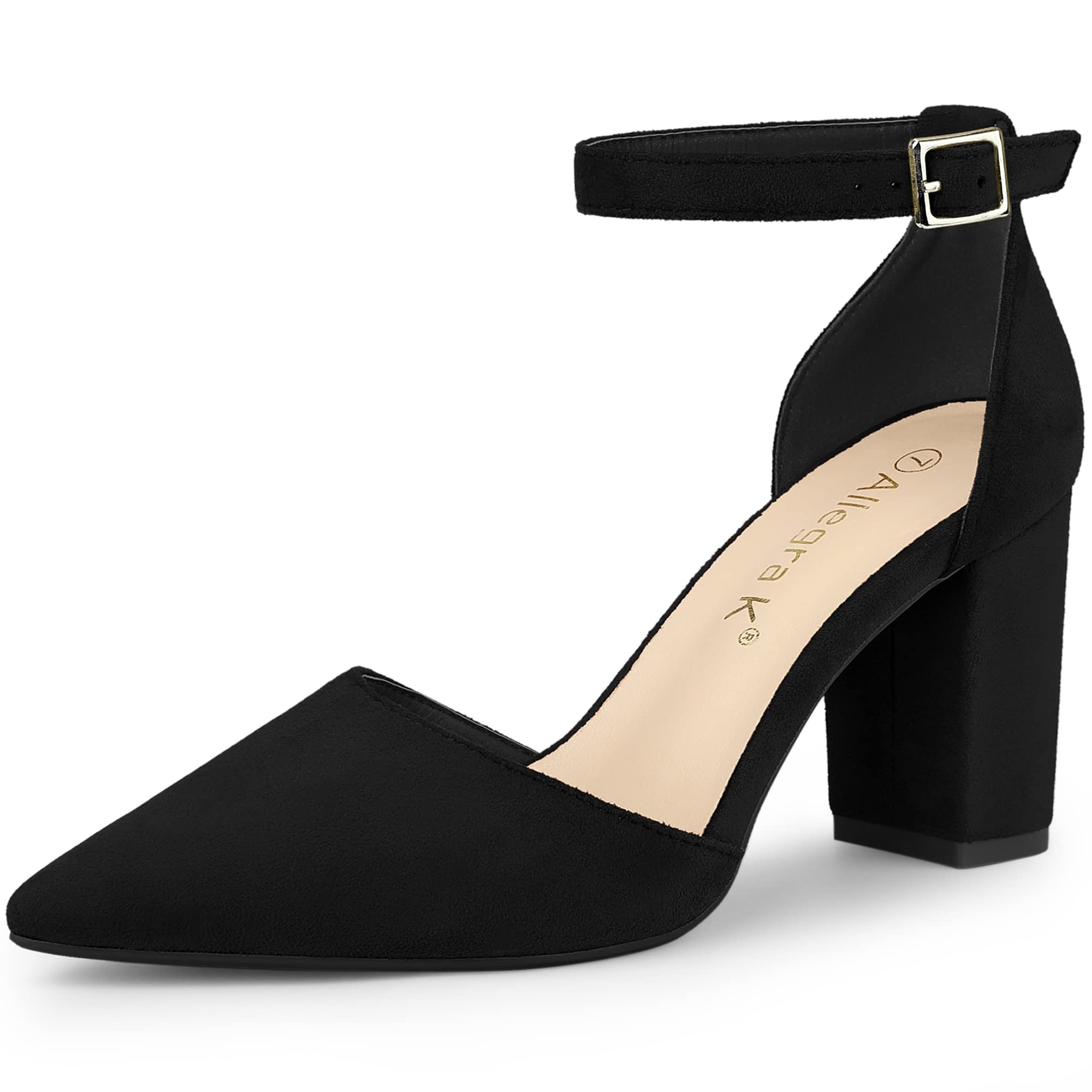 Allegra K Women's Ankle Strap Pointed Toe Block Heel Pumps - Elegant Dress Shoes for Office, Party & Wedding Events