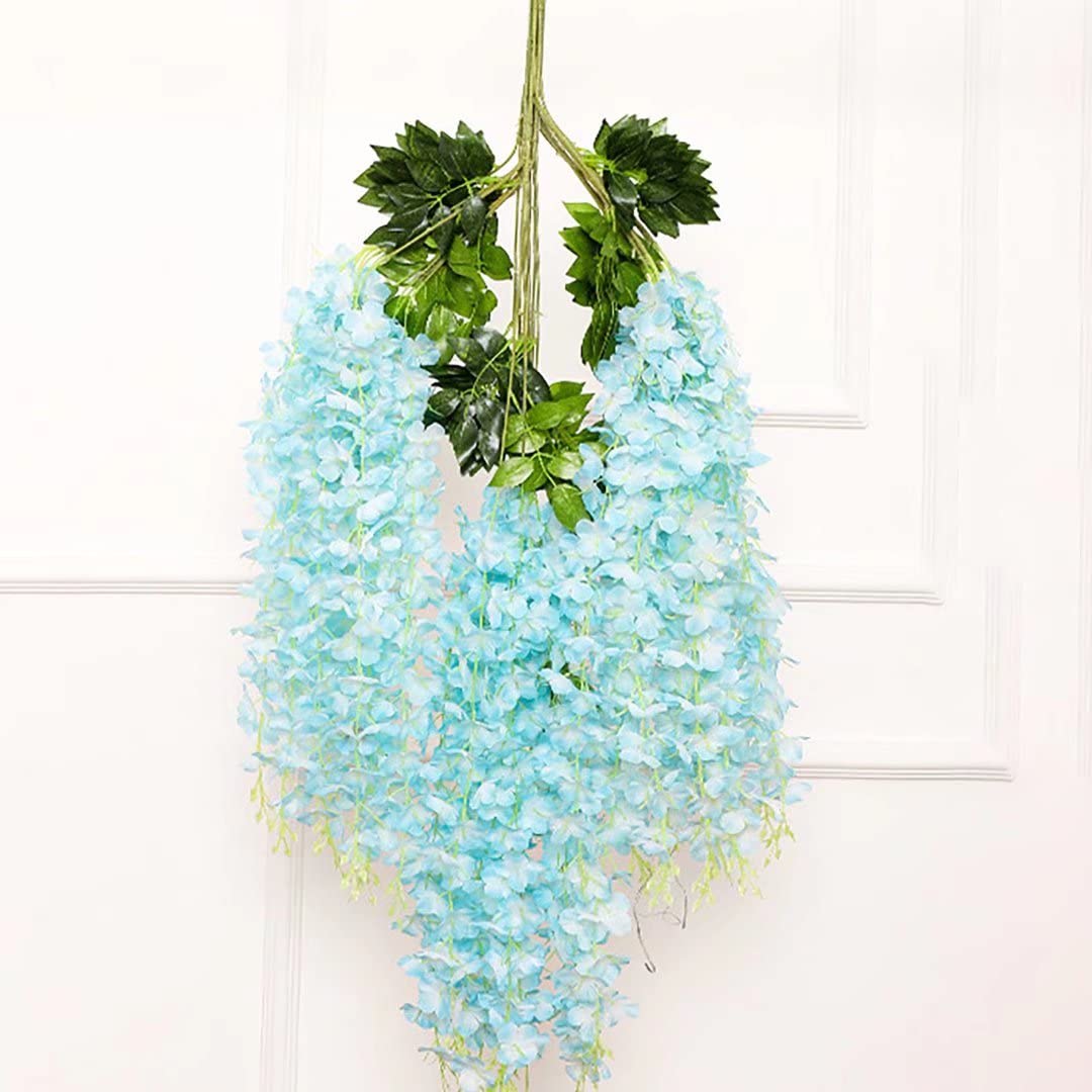 24 Pack 3.8 Feet Artificial Wisteria Hanging Flowers - Fake Wisteria Vine Rattan Garland Silk Flowers String for Home, Wedding, Party, Garden & Outdoor Decor - Perfect for Wall, Ceiling, Pergola and Event Decoration