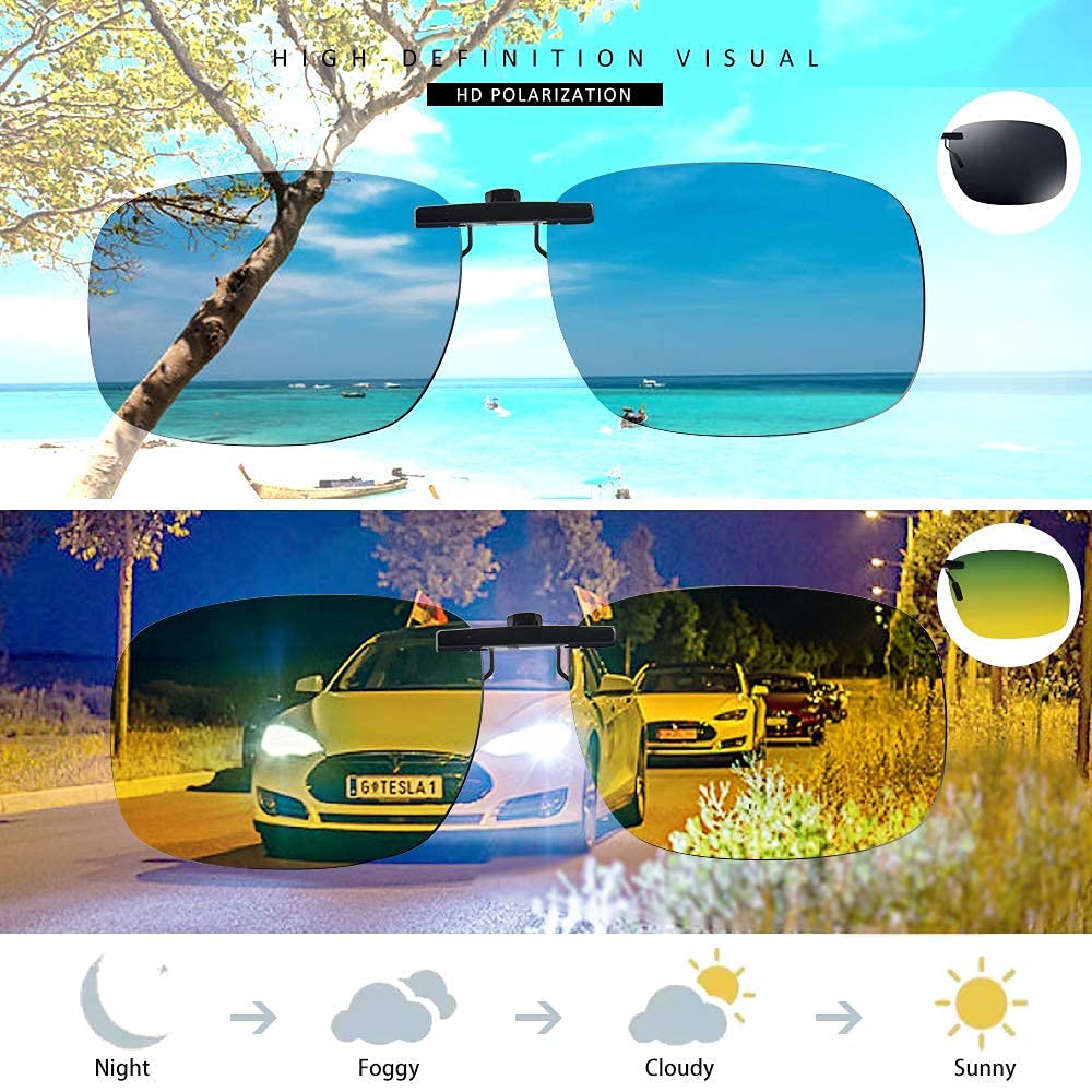 Stylish Sunglasses & Night Driving Glasses Bundle with Slim Hard Shell Case - Ultra Lightweight Retro Flat Glasses Storage Box for Outdoor Activities, Night Driving & Travel Accessories