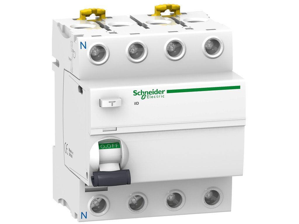 Schneider Electric A9R34463 iID Class A SI Residual Current Circuit Breaker, 4P 63A 300mA, 73.5x72x91mm, White - for Home & Industrial Electrical Safety Protection