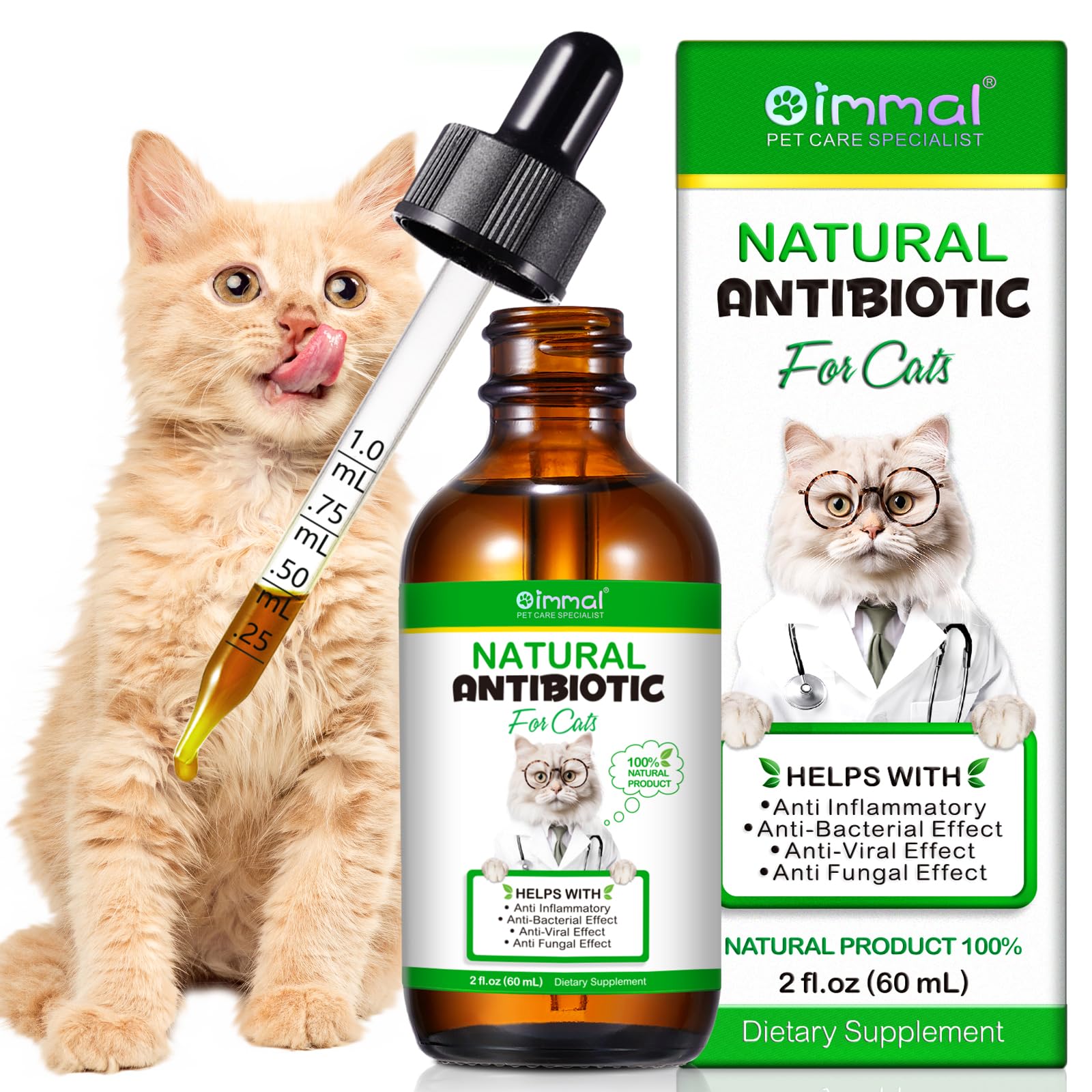Natural Cat Antibiotics for Infection & Immune Support - Chicken Flavor Liquid Supplement for Cats (2 Fl Oz) - Allergy Itch Relief & Multivitamin Boost - Ideal for Sick Cats, Post-Surgery Recovery & Daily Health Maintenance