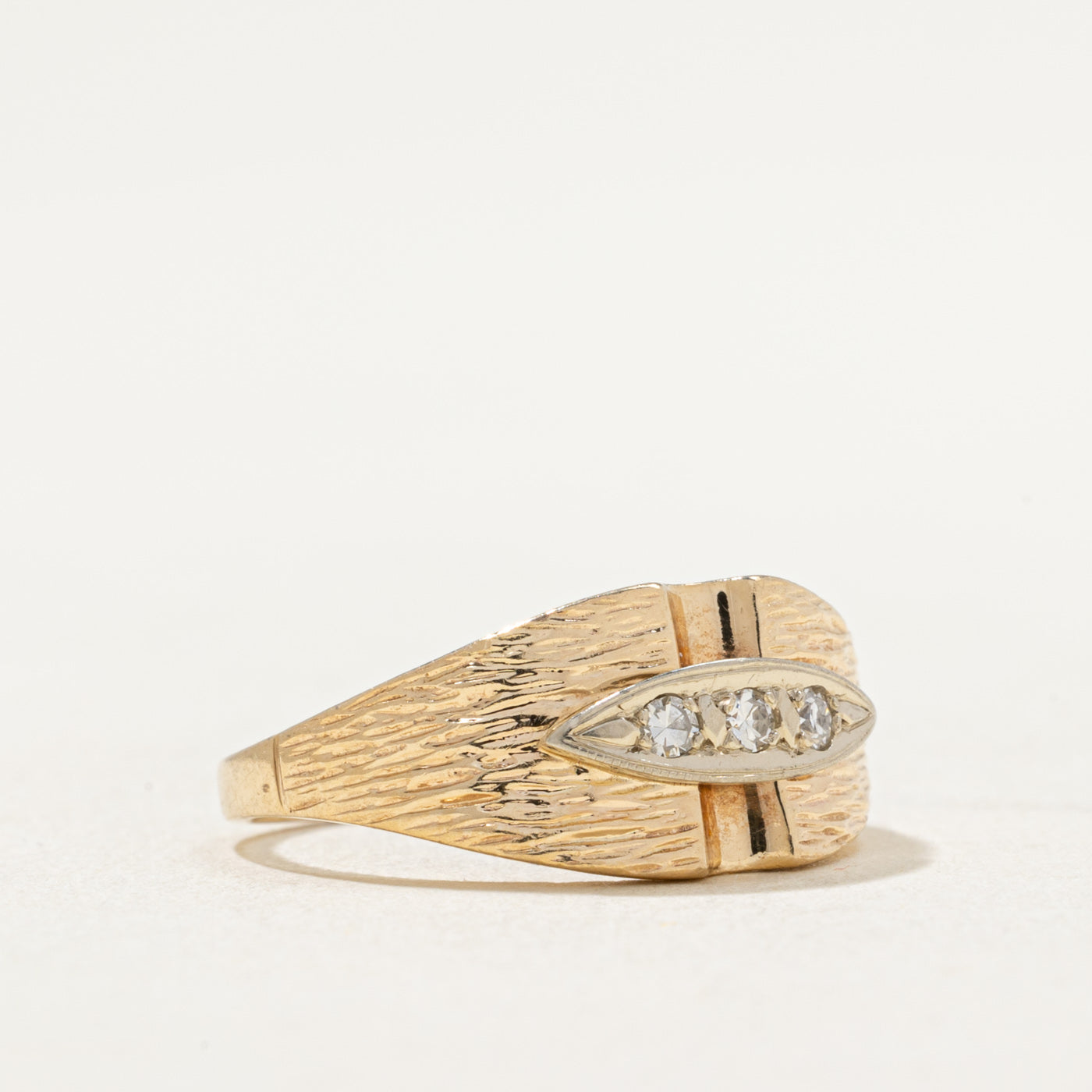 Three Stone Diamond Textured Tapered Ring - 0.06ctw Genuine Diamond Wedding Band - Size 5.25 - Elegant Engagement Ring for Women - Perfect for Anniversary, Proposal & Special Occasions