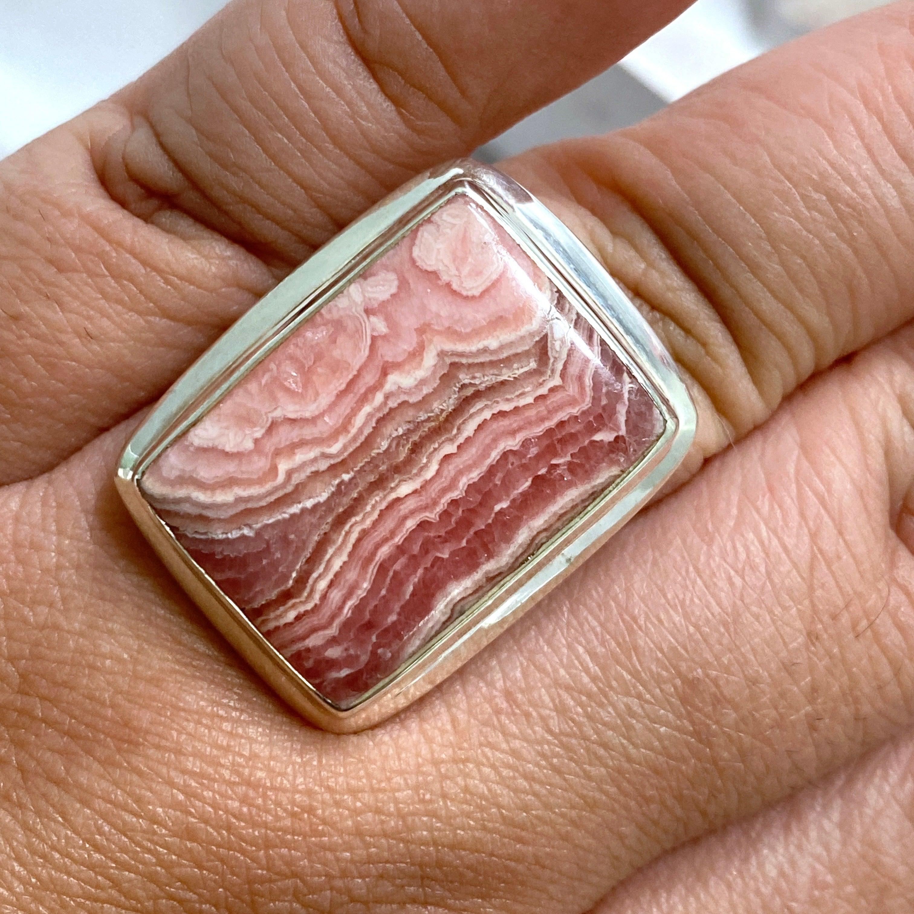 Rhodocrosite Rectangular Ring Size 10 - Genuine Gemstone Jewelry for Women, Elegant and Unique Gift for Her - Perfect for Weddings, Anniversaries, and Special Occasions