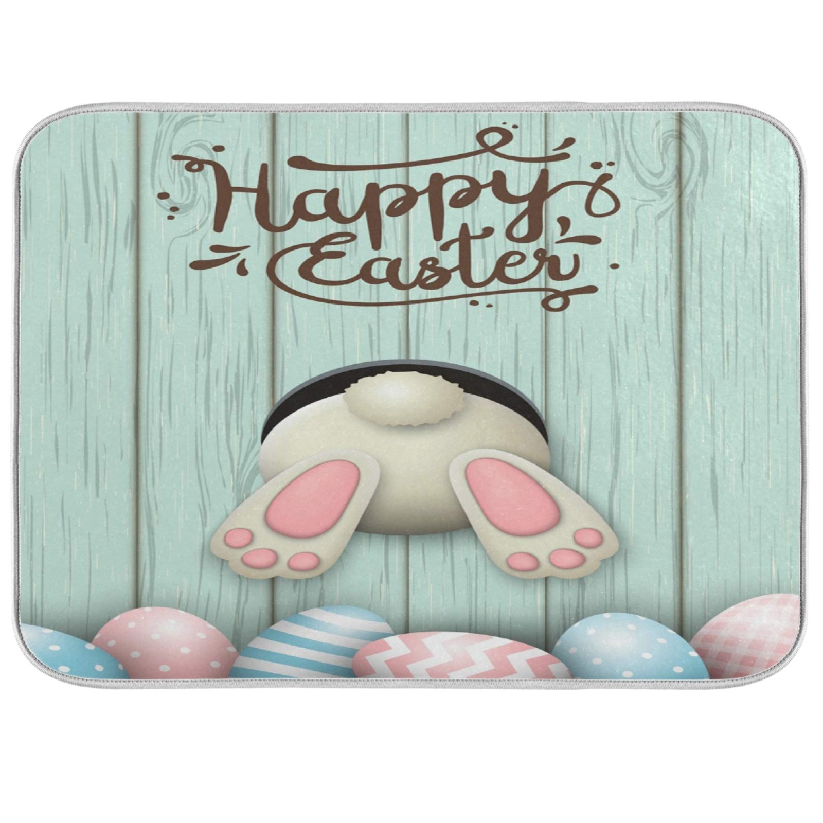 ALAZA Easter Bunny Eggs Dish Drying Mat - Absorbent Microfiber Kitchen Counter Drying Pad (16x18 Inch) for Dishes, Cups & Utensils - Perfect for Easter Decor & Daily Kitchen Use