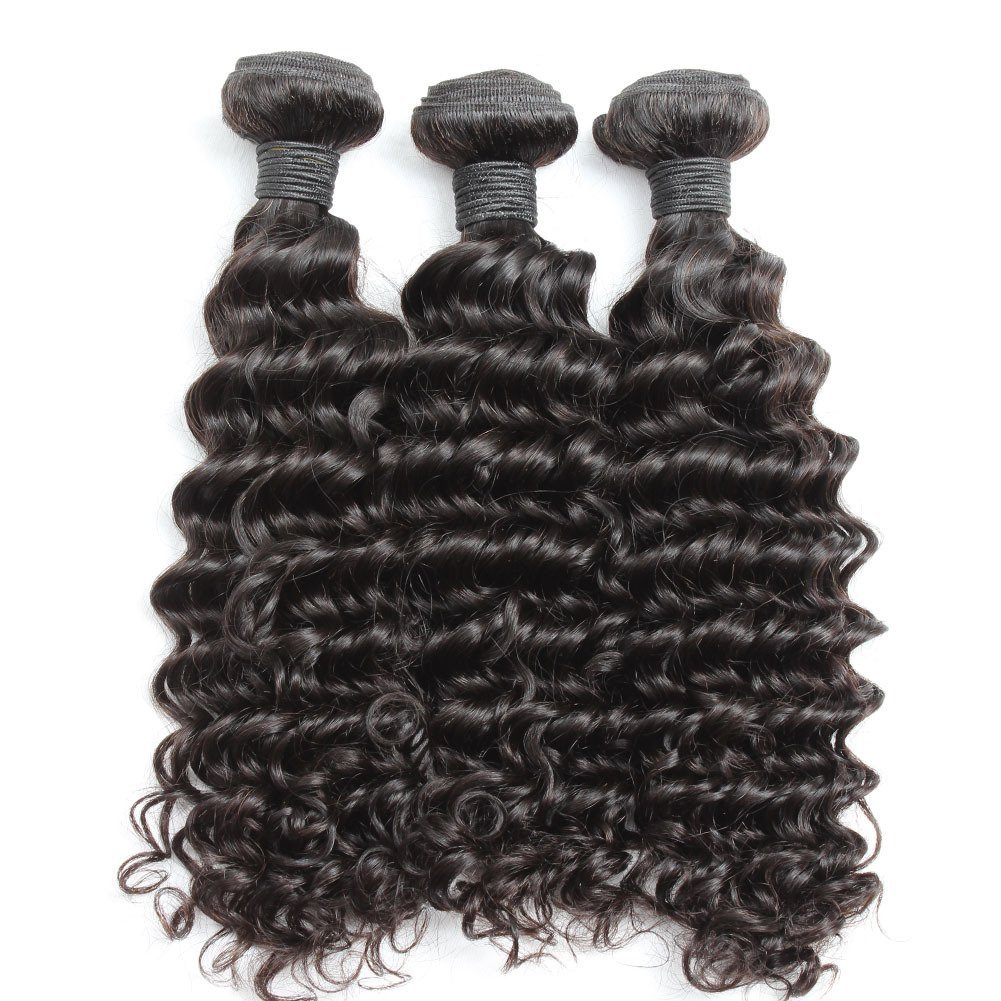 Remy Brazilian Virgin Hair Bundles 3-Pack Deep Wave Human Hair Extensions 26