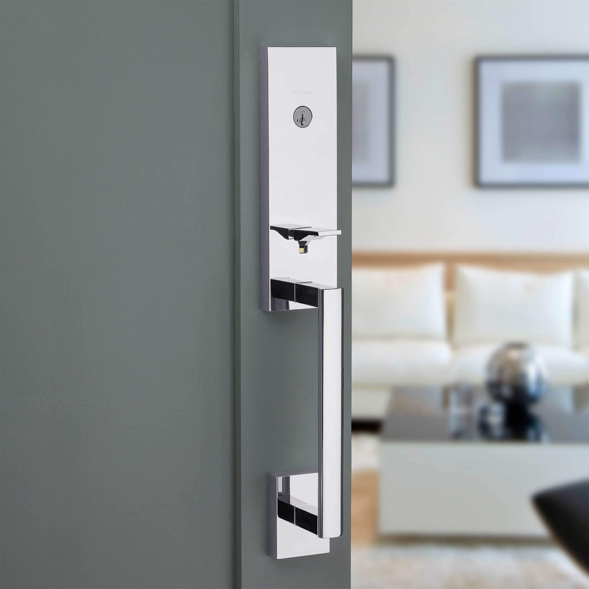 Kwikset 818VNHLIP-26S SmartKey Single Cylinder Deadbolt Exterior Door Handleset with RCAL Latch & RCS Strike - Bright Chrome Finish - Secure Entry for Homes, Apartments & Offices