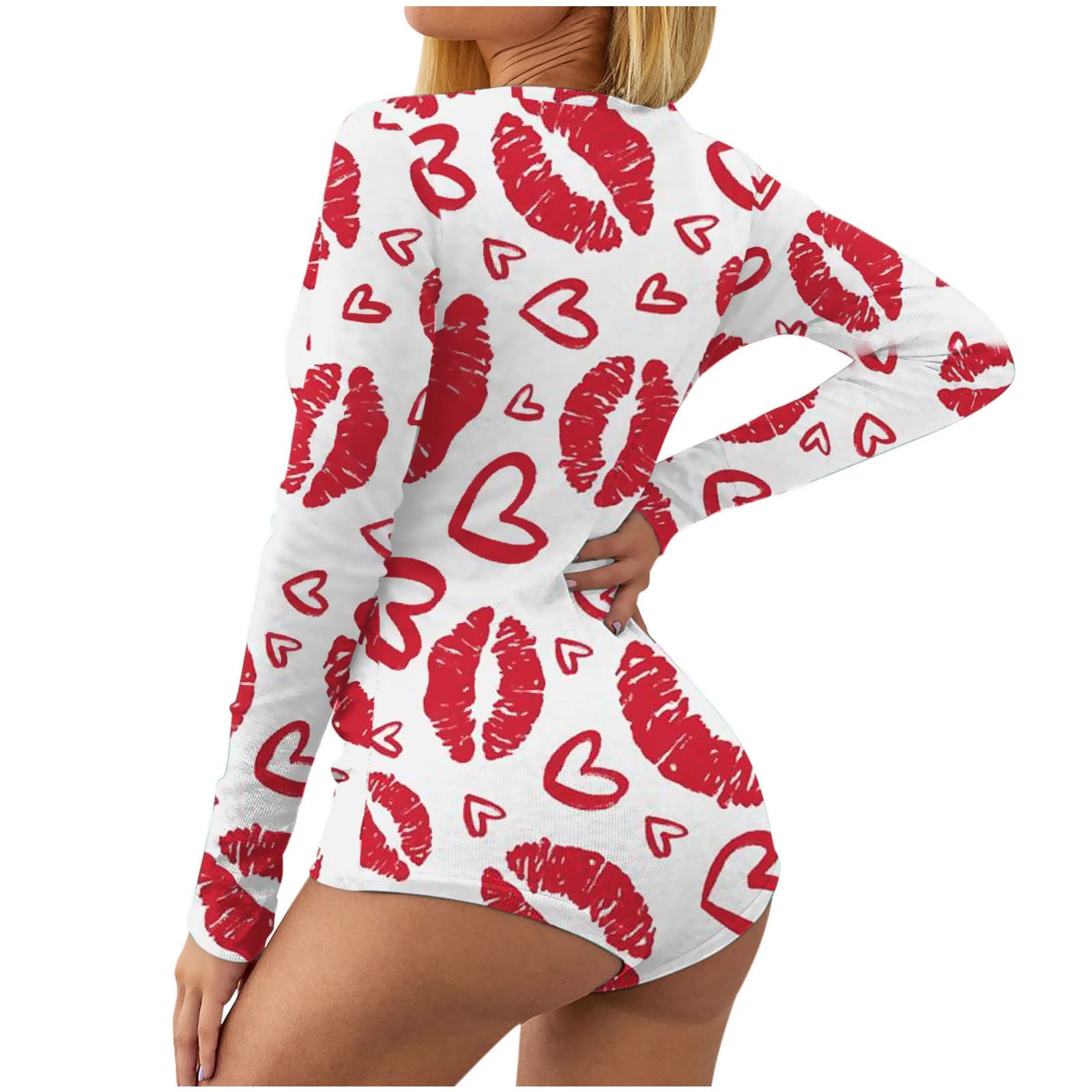 Charella Women's Sexy Long Sleeve V-Neck Bodycon Bodysuit - Valentine's Day Lingerie & Sleepwear for Date Night, Clubwear, and Romantic Occasions