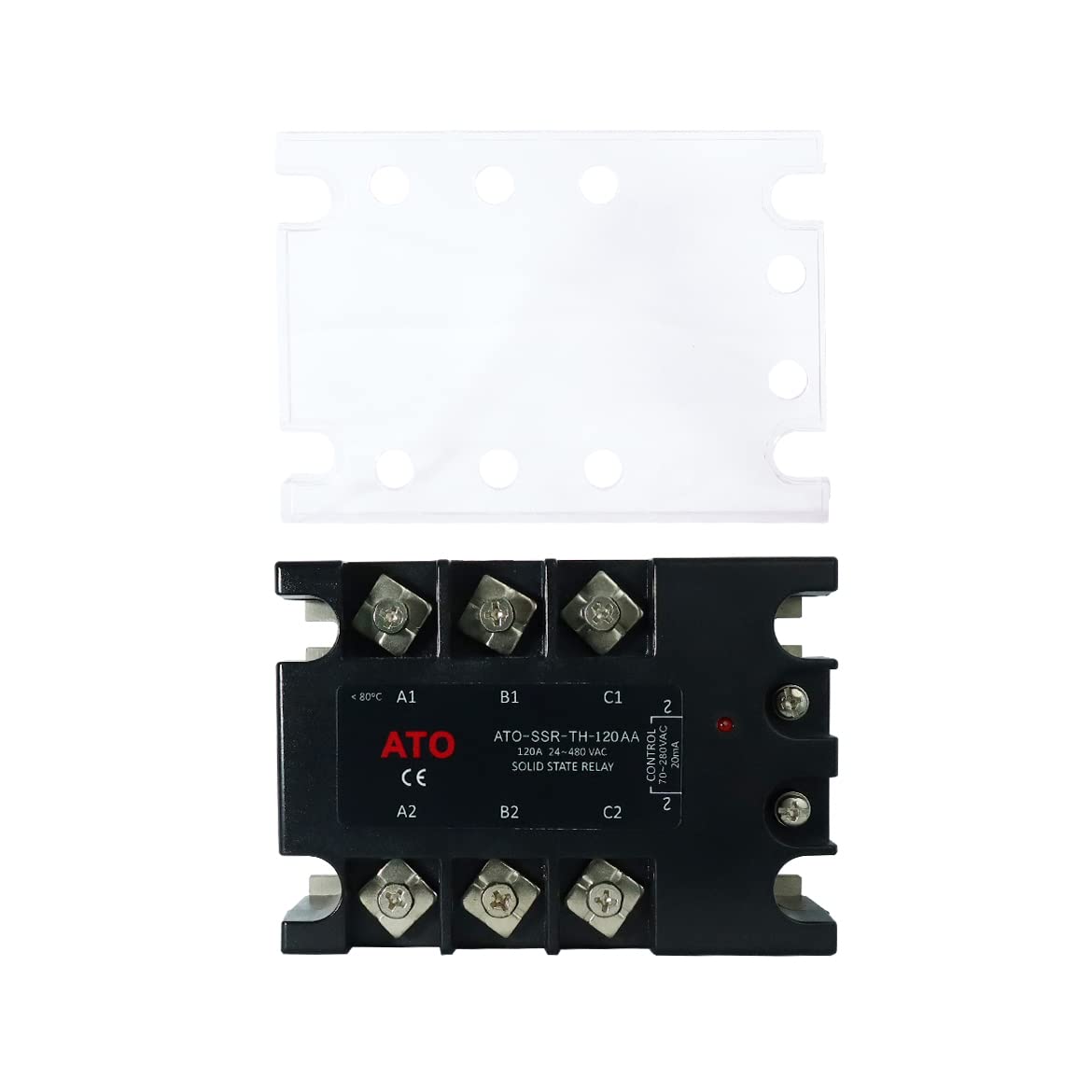 ATO 3 Phase Solid State Relay SSR-120AA - 120A 70-280V AC to AC Zero-Crossing Switch with LED Indicator for Industrial Automation & HVAC Systems
