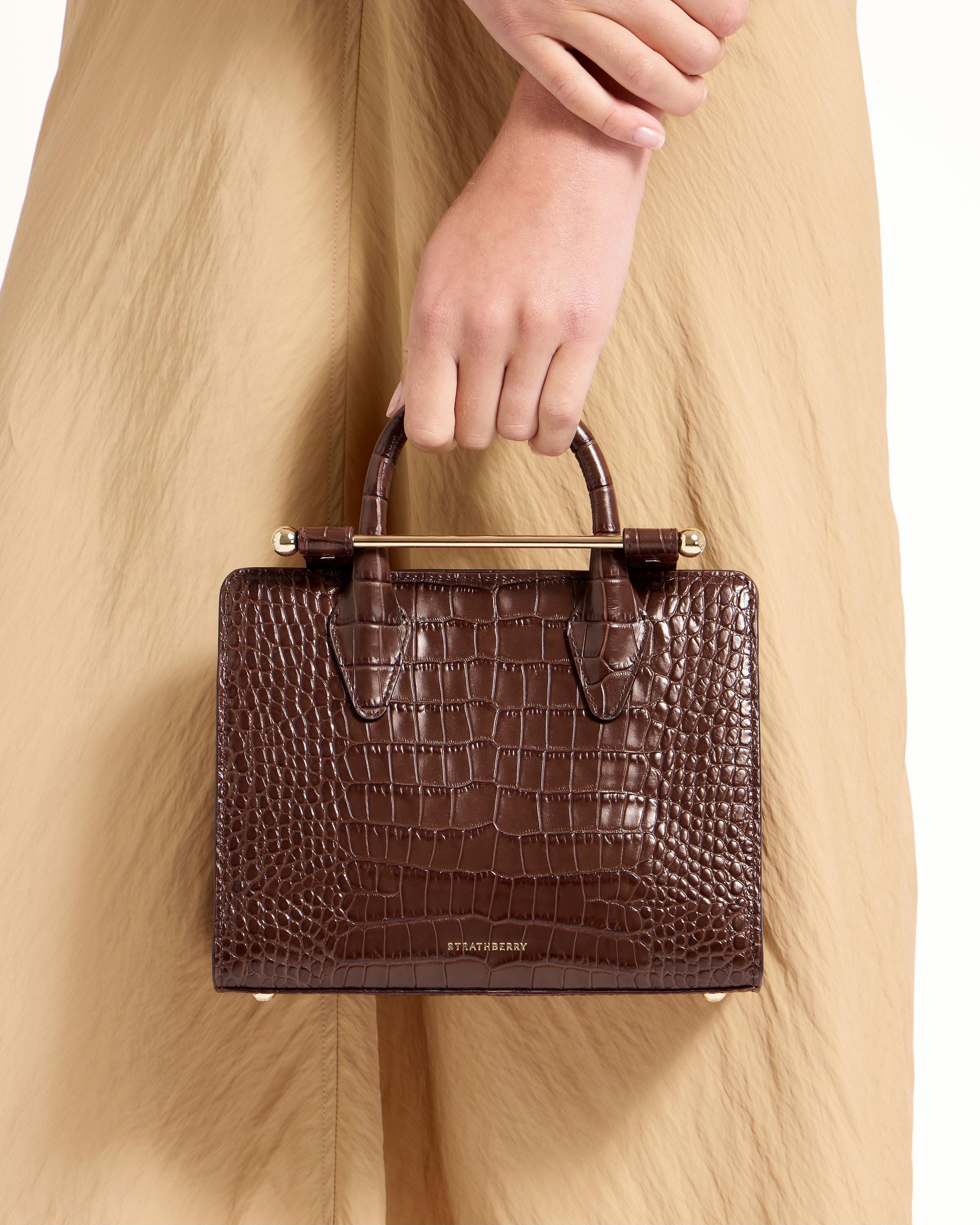 Mini Tote Bag - Croc Embossed Leather Chocolate Brown Crossbody Purse for Women | Fashion Handbag for Work, Travel & Everyday Use